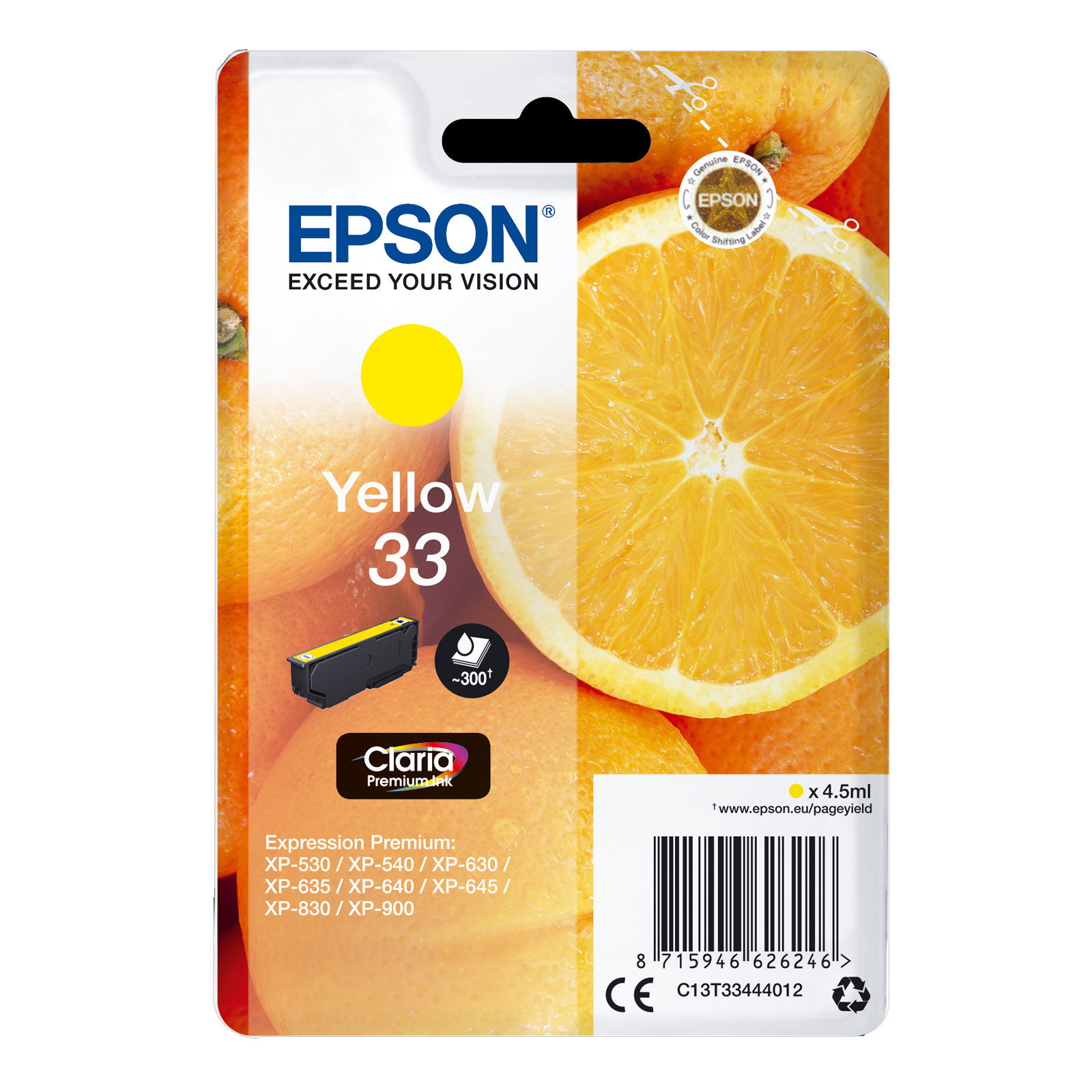 Epson C13T33444012 Singlepack 33 Claria Premium Ink Serie "Orange" Yellow