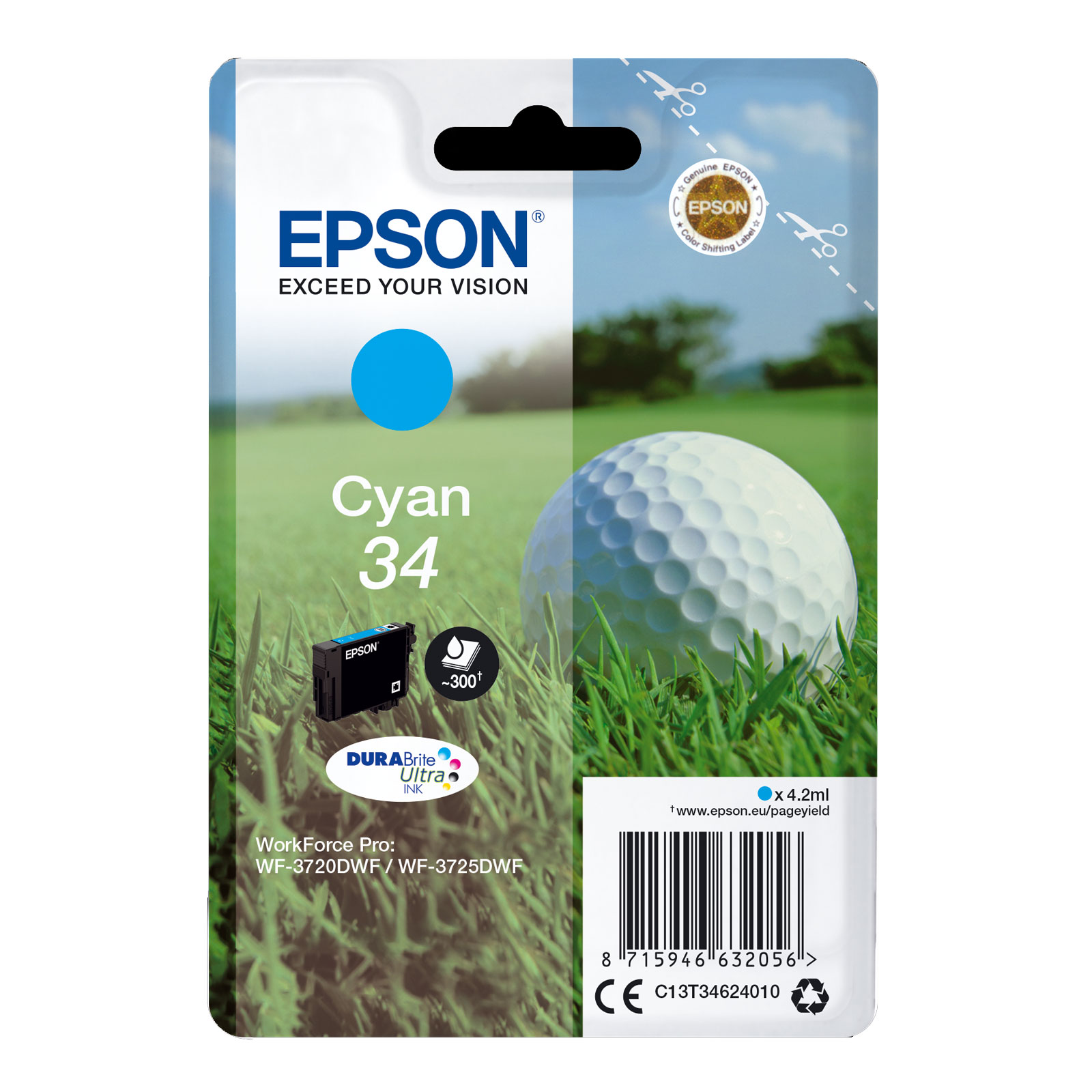 Epson Singlepack 34 DURABrite Ultra Ink Serie "Golfball" Cyan - Bild 1