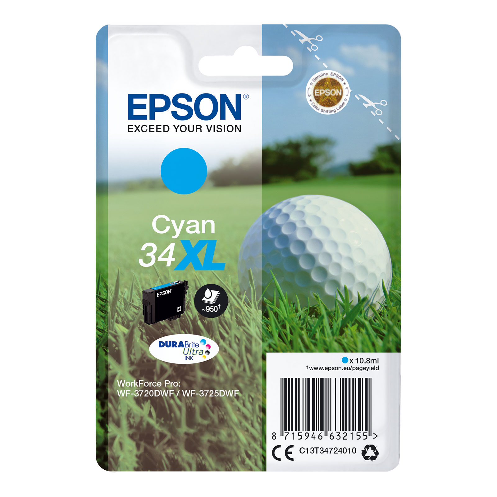 Epson C13T34724010 XL Golfball Druckerpatrone Cyan - Bild 1