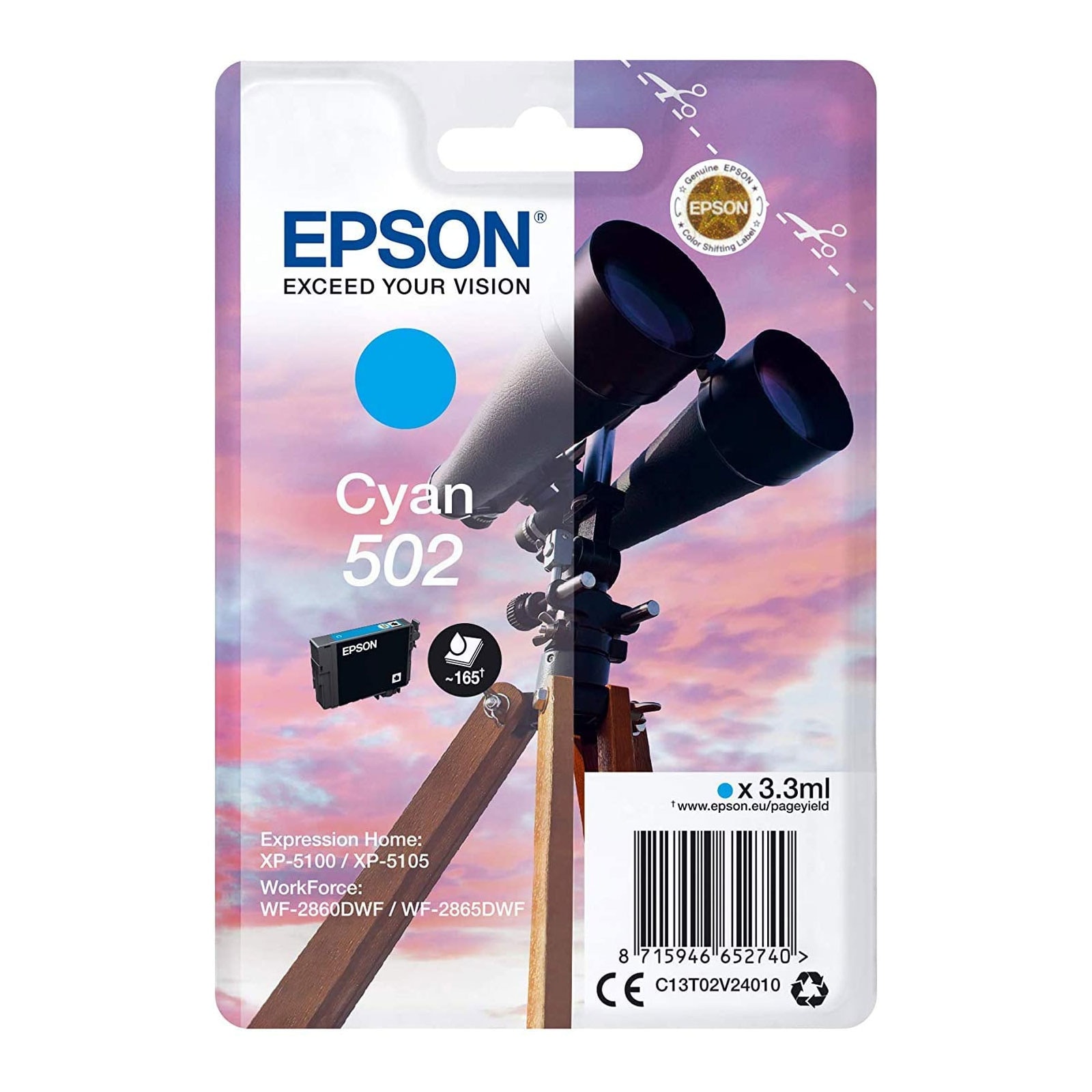 Epson C13T02V24010 Singlepack 502 Ink Serie "Fernglas" Cyan - Bild 1