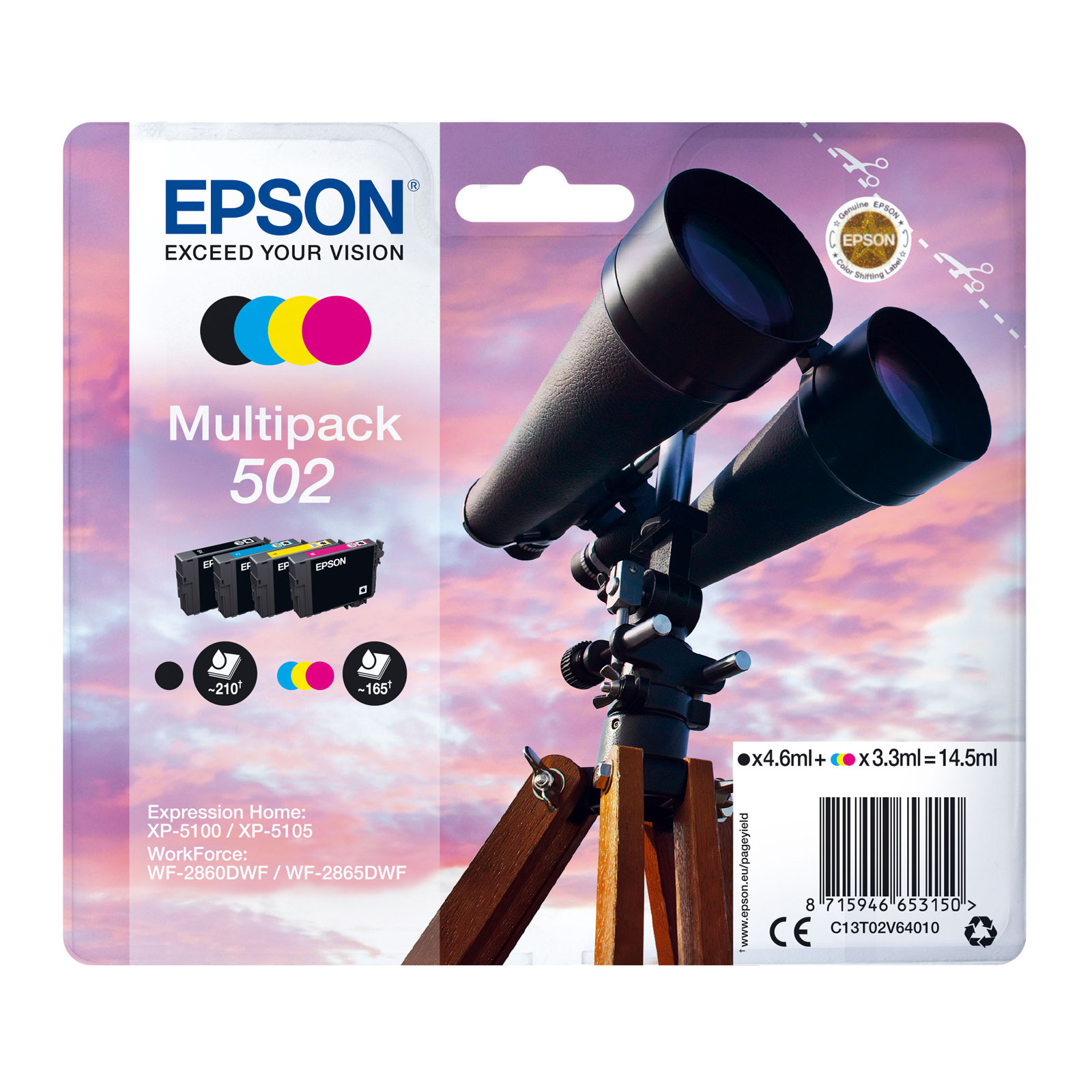 Epson C13T02V64010 Multipack 502 Ink Serie "Fernglas" (4-farbig) - Bild 1