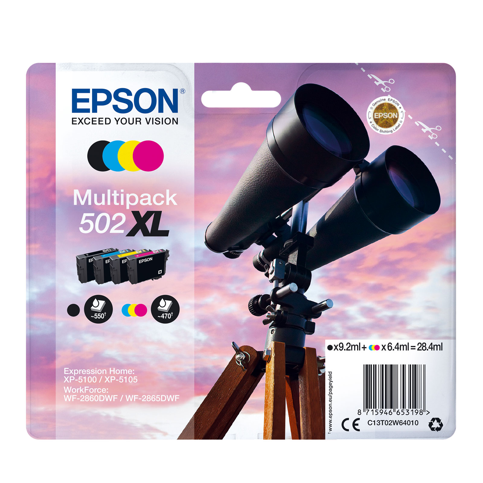 Epson C13T02W64010 Fernglas XL Druckerpatronen Multipack Cyan/Magenta/Gelb/Schwarz - Bild 1