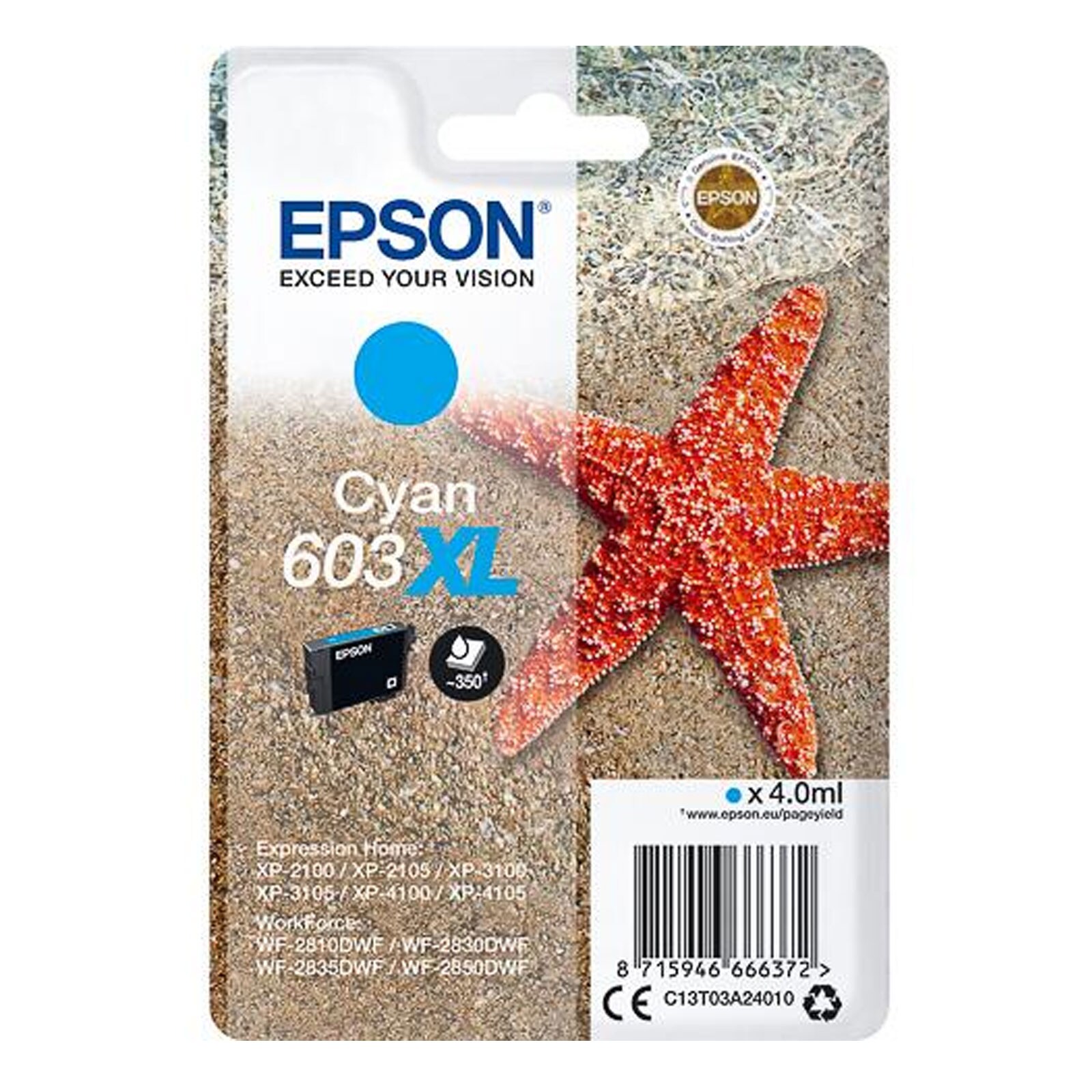 Epson C13T03A24010 Singlepack 603XL Original Tinte "Seestern" Cyan - Bild 1