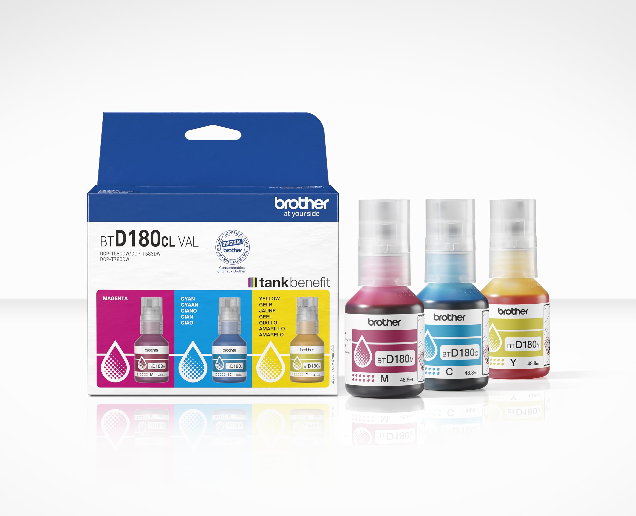BROTHER BTD180CLVAL Original Tintenflasche, Cyan, Magenta, Gelb (DCP-T580DW, DCP-T583DW, DCP-T780DW, 5000 Seiten) - Bild 1