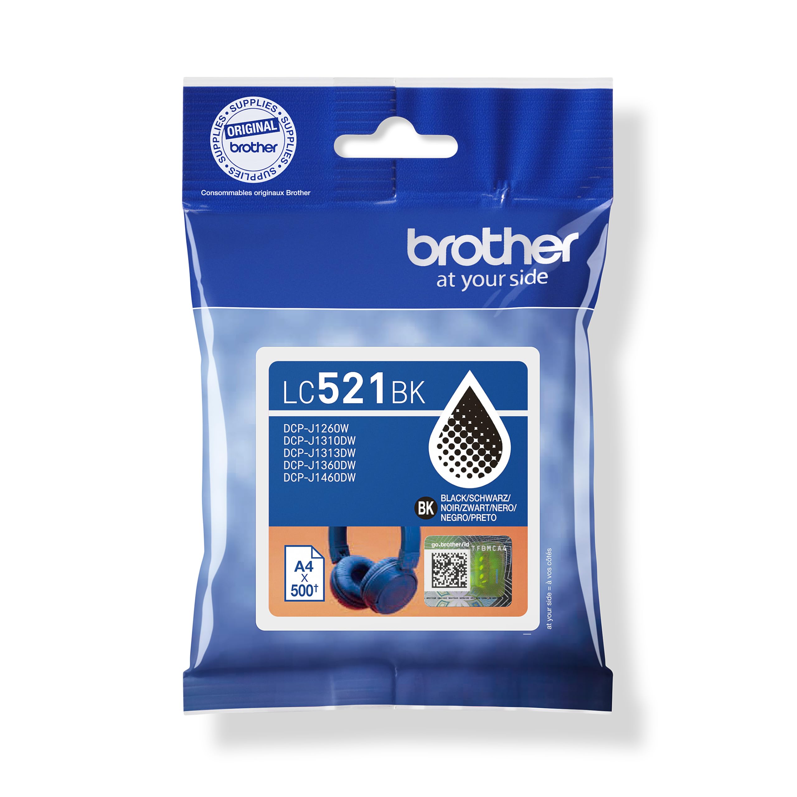BROTHER LC521BK Druckerpatrone, Schwarz, Original, 1 St&uuml;ck (Kompatibel mit DCP-J1260W, DCP-J1310DW, DCP-J1313DW, DCP-J1360DW, DCP-J1460DW) - Bild 1