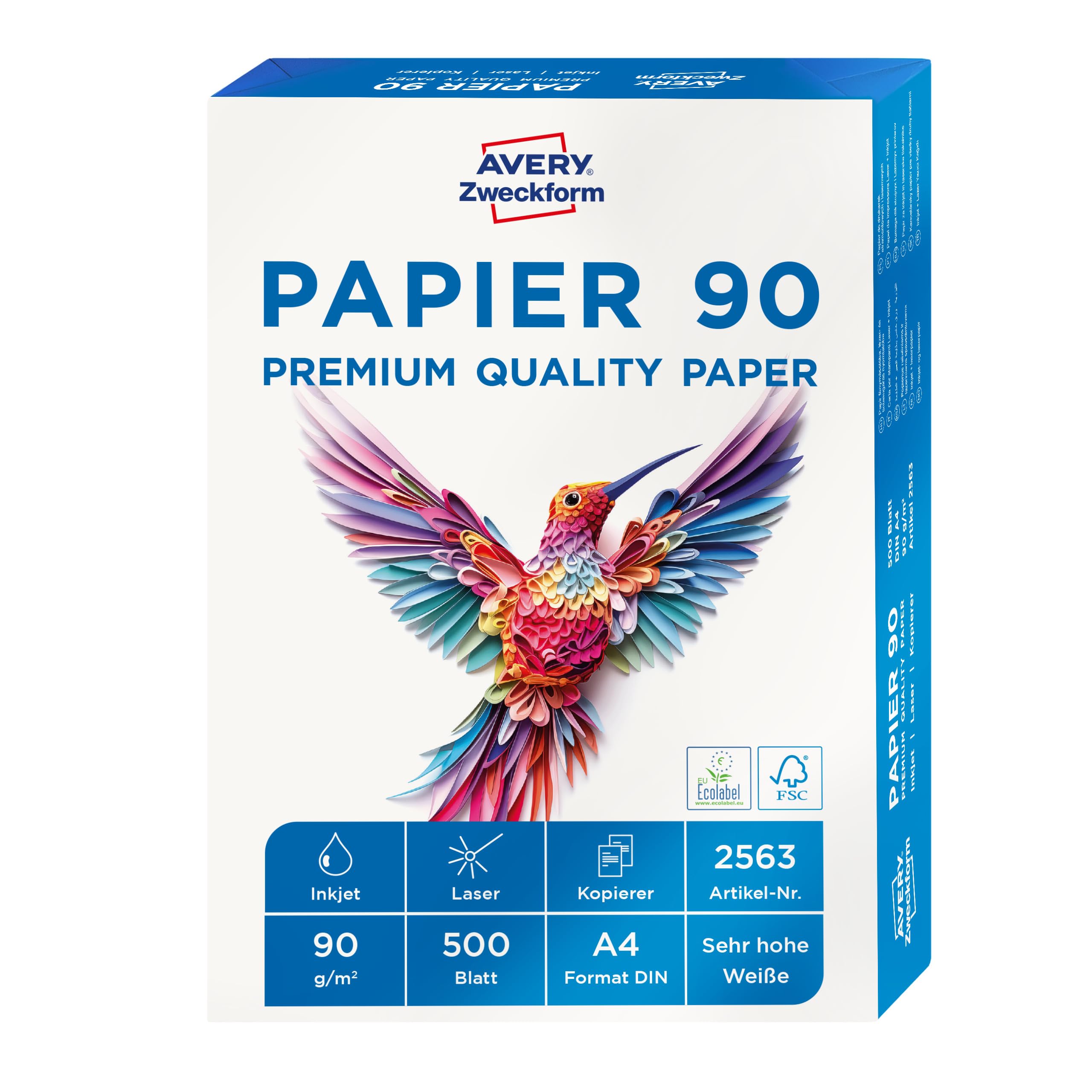 AVERY Zweckform 2563 Druckerpapier (DIN A4, unbeschichtet, 90 g/m&sup2;, ColorLok&reg; Technologie, 500 Blatt) - Bild 1