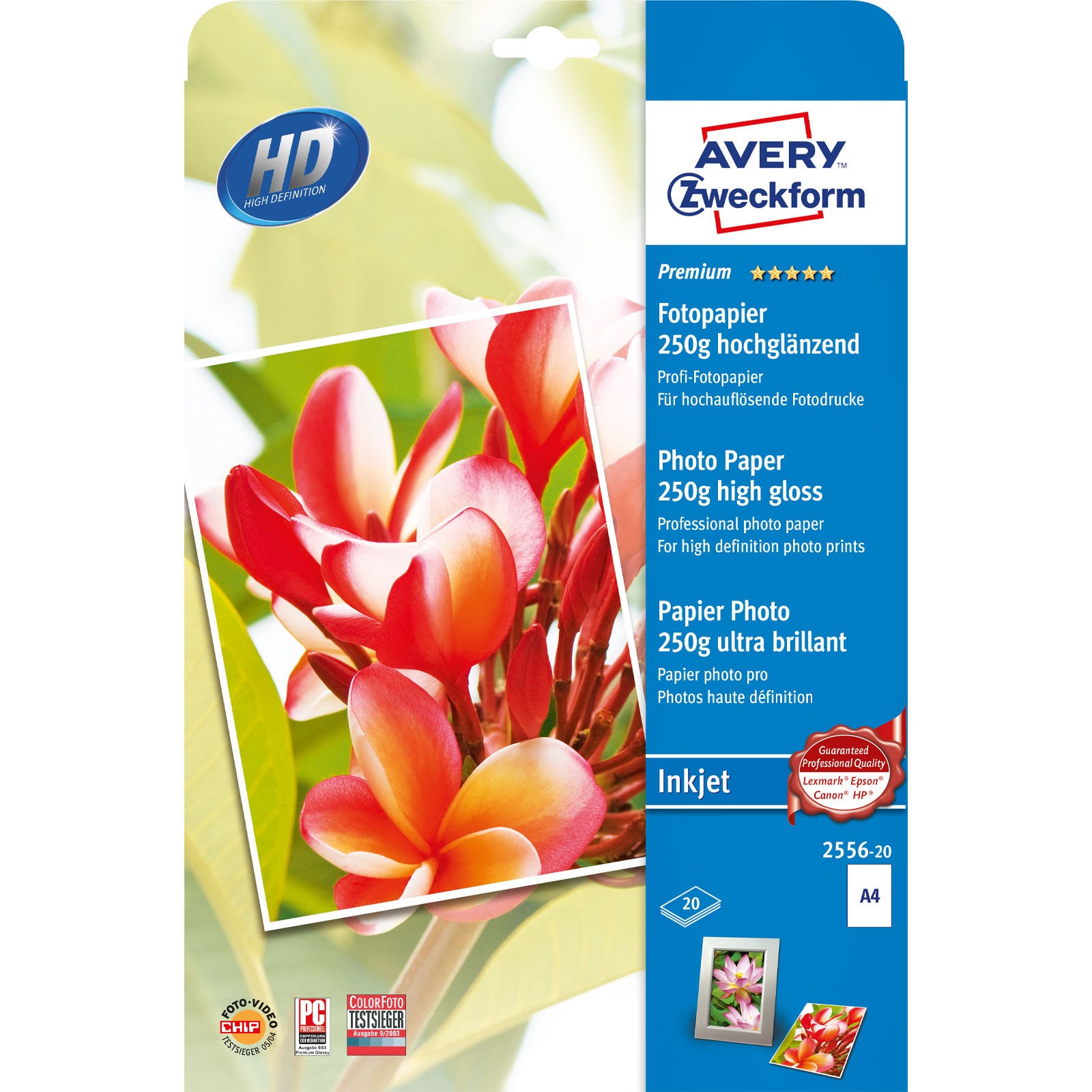 AVERY Zweckform 2556-20 Fotopapier (Premium Inkjet, DIN A4, einseitig beschichtet, 250 g/m&sup2;, 20 Blatt) - Bild 1