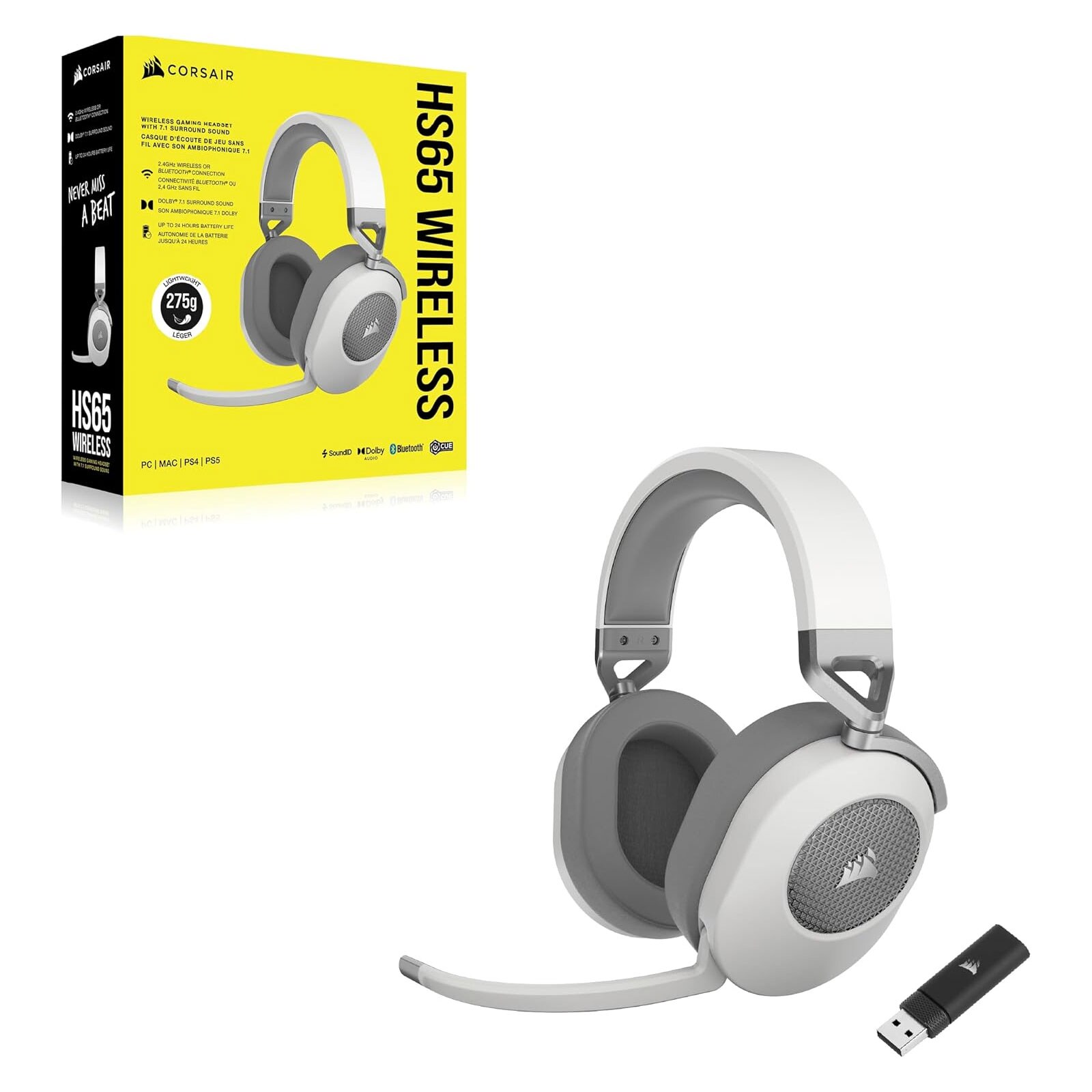 Corsair HS65 Wireless White Gaming-Headset - Bild 1