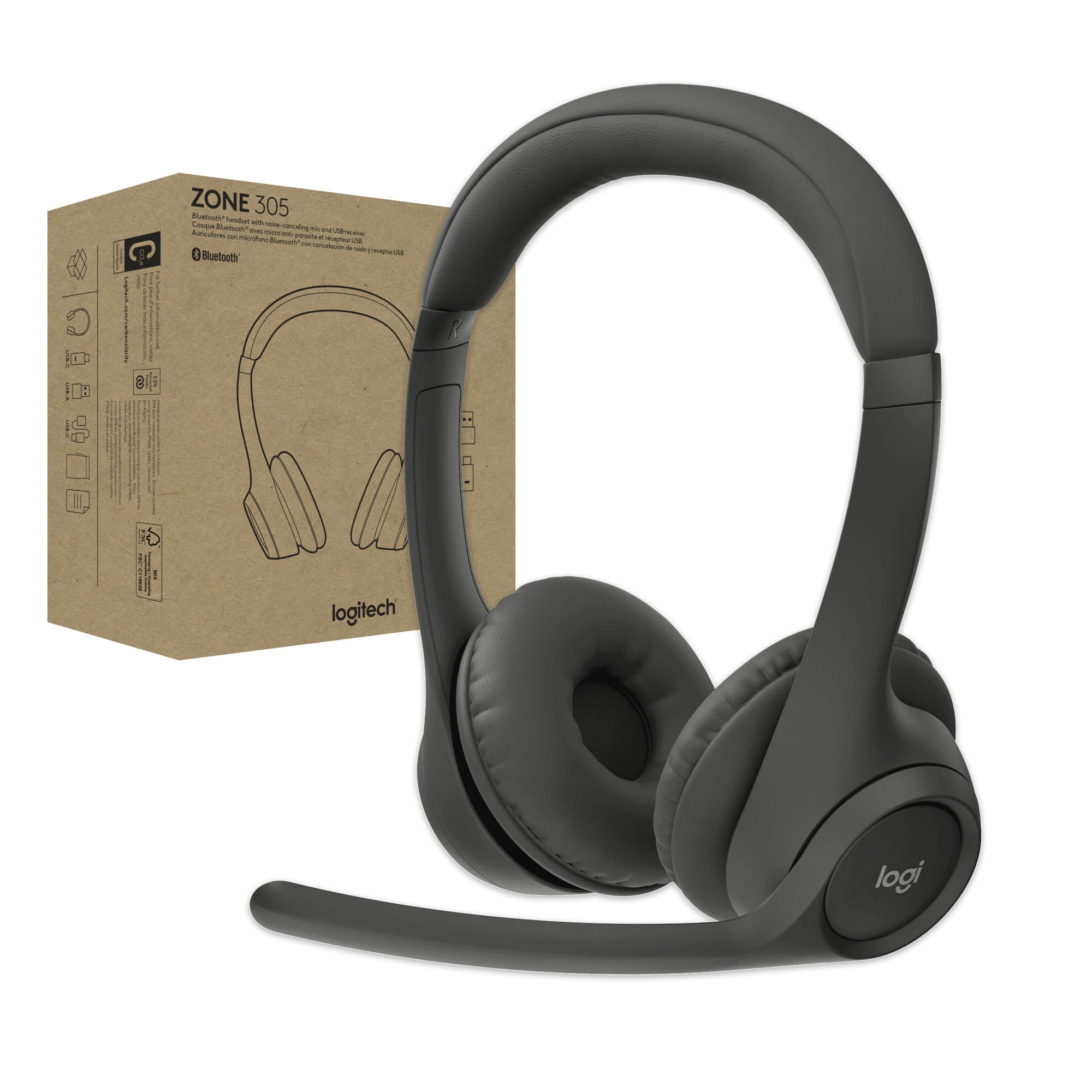 Logitech Zone 305, Schwarz (Wireless, Bluetooth, USB)