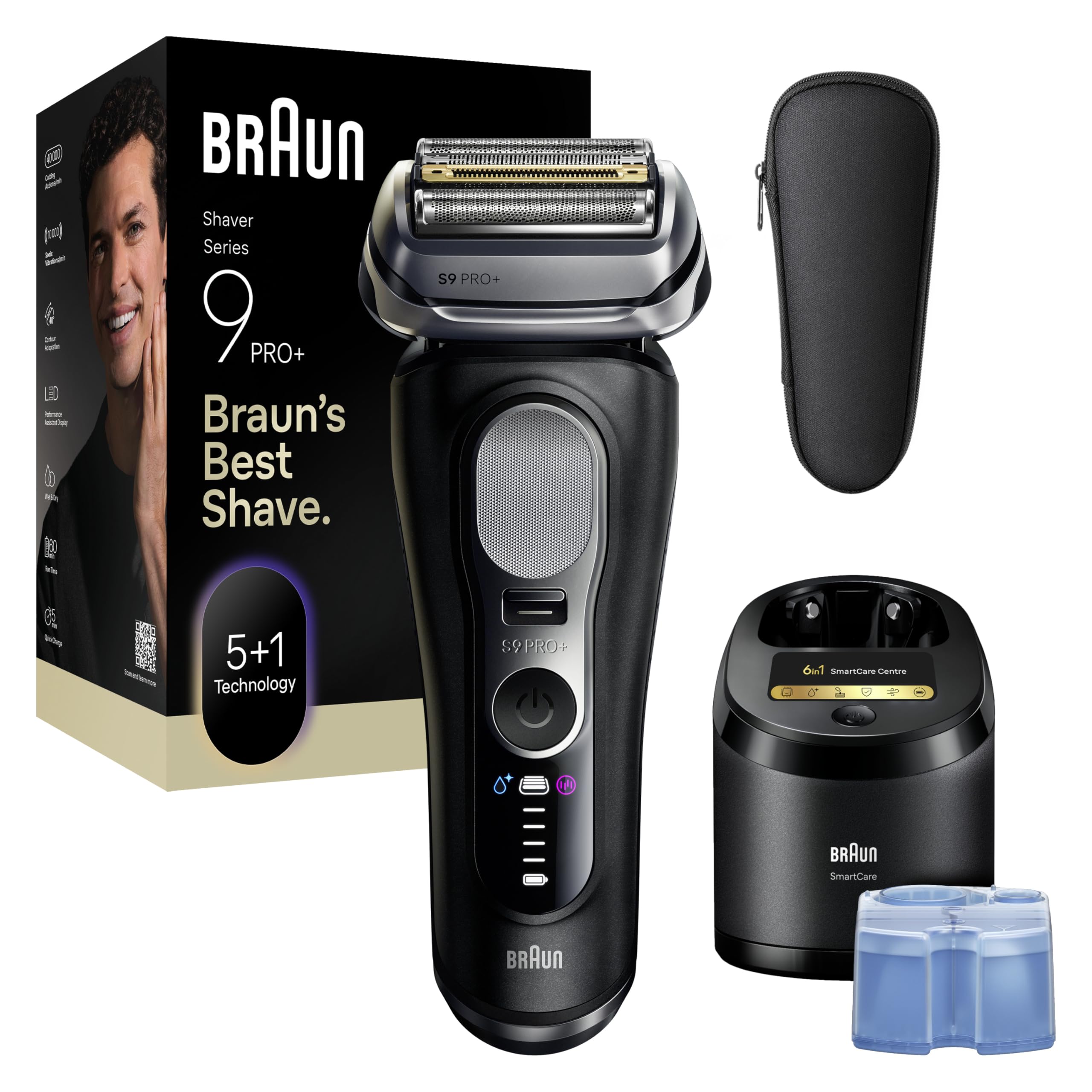 BRAUN Series 9 PRO+ 9660cc Elektrorasierer, Pro-SensoAdapt, SmartCare Center, 9660cc Herrenrasierer (Akkubetrieb, 5+1 Scherkopf-Technologie, Direct&;Cut Klinge, ProTrimmer, hautschonende OptiFoil, SkinGuard, titanbeschichtete ProLift-Klinge, Pro-SensoAdapt - Bild 1