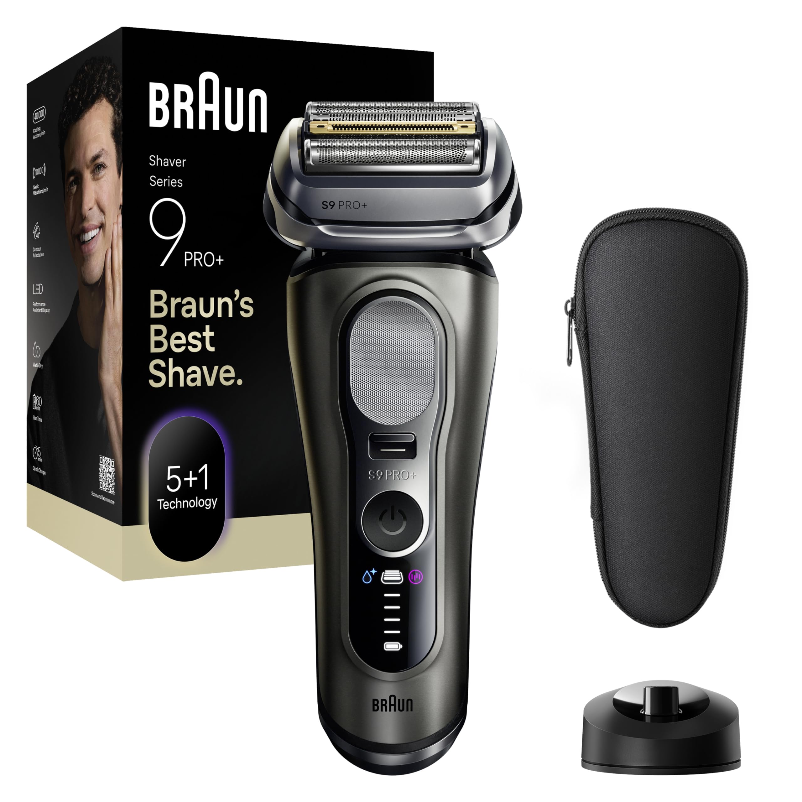 BRAUN Series 9 PRO+ Elektrorasierer, Pro-SensoAdapt, Ladest&auml;nder, 9615s Herrenrasierer (Akkubetrieb, 5+1 Scherkopf-Technologie, Direct&;Cut Klinge, ProTrimmer, hautschonende OptiFoil, SkinGuard, titanbeschichtete ProLift-Klinge, Pro-SensoAdapt Technologie, - Bild 1