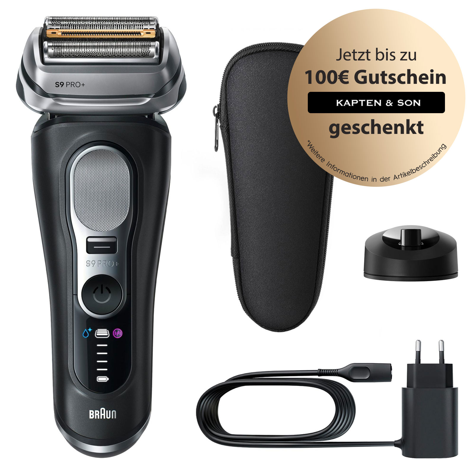 BRAUN Series 9 PRO+ Elektrorasierer, Pro-SensoAdapt, Ladeständer, 9610s Herrenrasierer (Akkubetreib, 5+1 Scherkopf-Technologie, Direct&Cut K