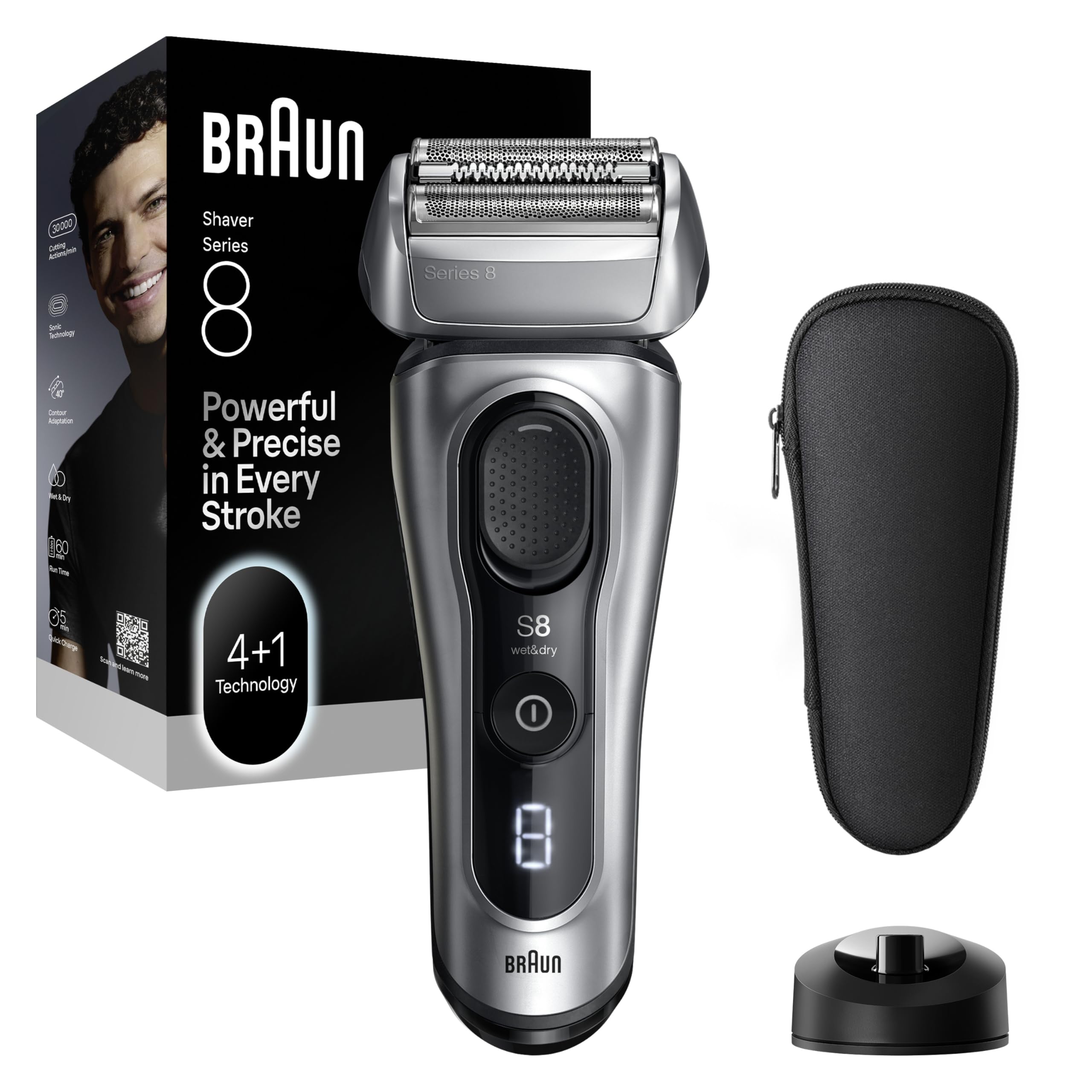 BRAUN Series 8 Elektrorasierer, SensoAdapt, Ladest&auml;nder, 8617s Herrenrasierer (Akkubetrieb, 4+1 Technologie, Pr&auml;zisionsscherkopf & Trimmer, mit OptiFoil Spezialklinge und SensoAdapt-Technologie, bis zu 60 Min. kabellose Laufzeit, 100% wasserdicht, hergeste - Bild 1