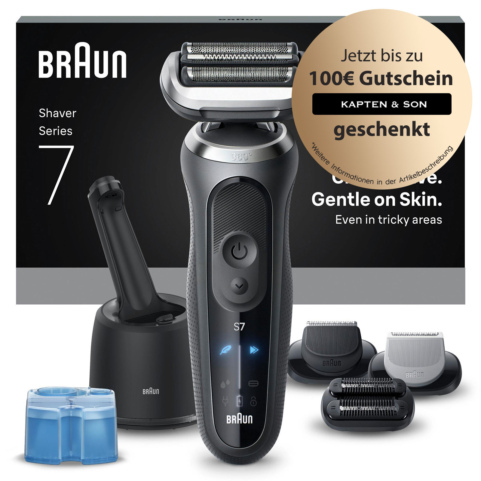 BRAUN Series 7 Elektrorasierer, SmartCare Center, +3 Aufs&auml;tze, 72-G7865cc Herrenrasierer (Akkubetrieb, 360&deg; SkinFlex Kopf, 3 Rasiermodi, 4in1 SmartCare Center, kabellose Laufzeit bis zu 60 Min., 100% wasserdicht, hergestellt in Deutschland, Reiseetui, Lade - Bild 1