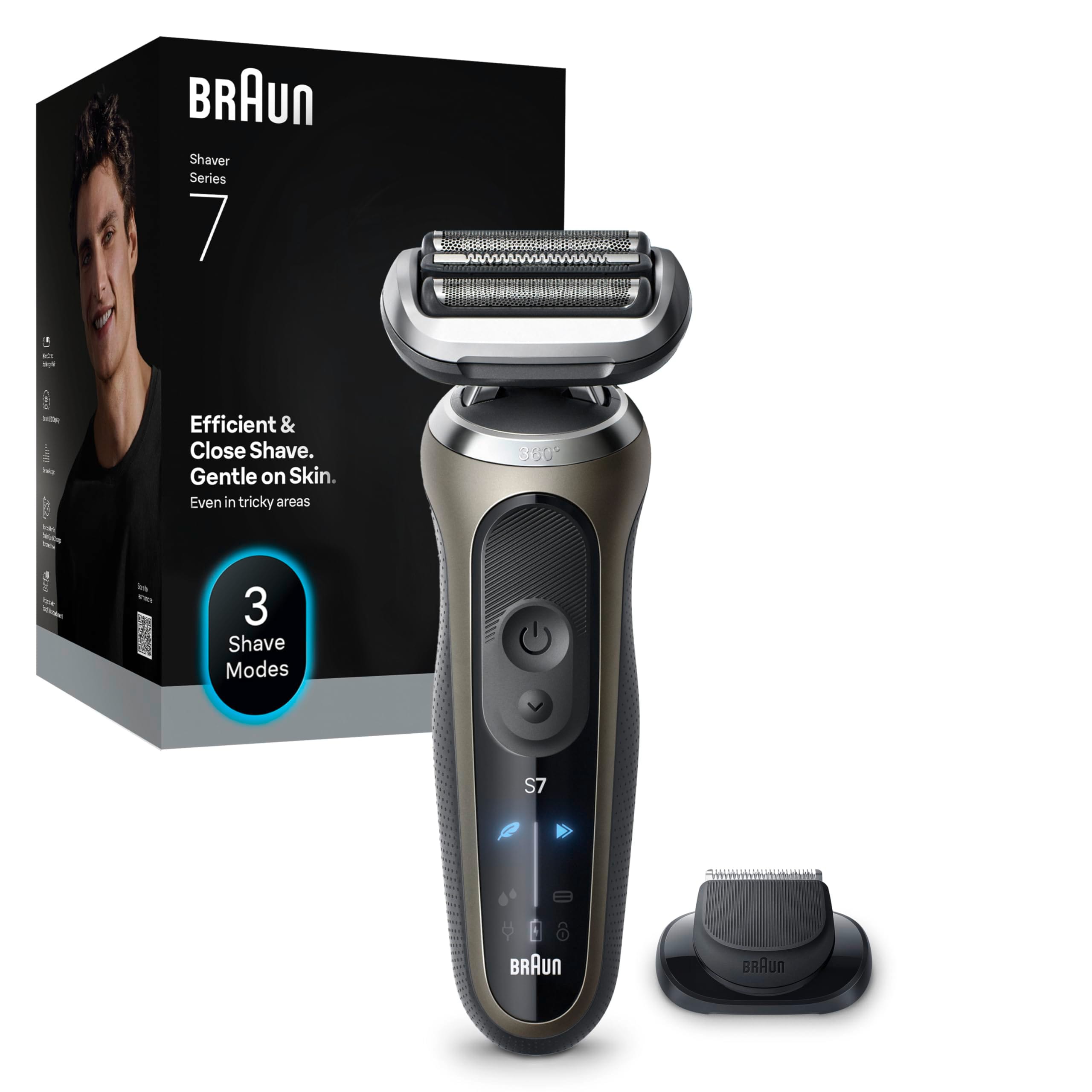 BRAUN Series 7 Elektrorasierer 72-C1200s Herrenrasierer (Akkubetrieb, 360&deg; SkinFlex Kopf, 3 Rasiermodi, kabellose Laufzeit bis zu 60 Min., 100% wasserdicht, hergestellt in Deutschland, Reiseetui, Ladeger&auml;t, Reinigungsb&uuml;rste, Pr&auml;zisionstrimmer-Aufsatz) - Bild 1