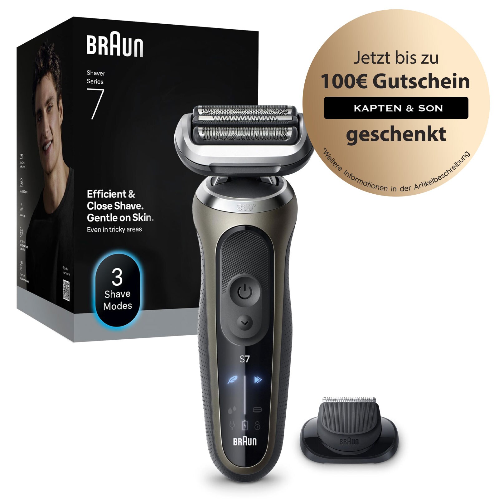 BRAUN Series 7 Elektrorasierer 72-C1200s Herrenrasierer (Akkubetrieb, 360° SkinFlex Kopf, 3 Rasiermodi, kabellose Laufzeit bis zu 60 Min., 100% wasserdicht, hergestellt in Deutschland, Reiseetui, Ladegerät, Reinigungsbürste, Präzisionstrimmer-Aufsatz)