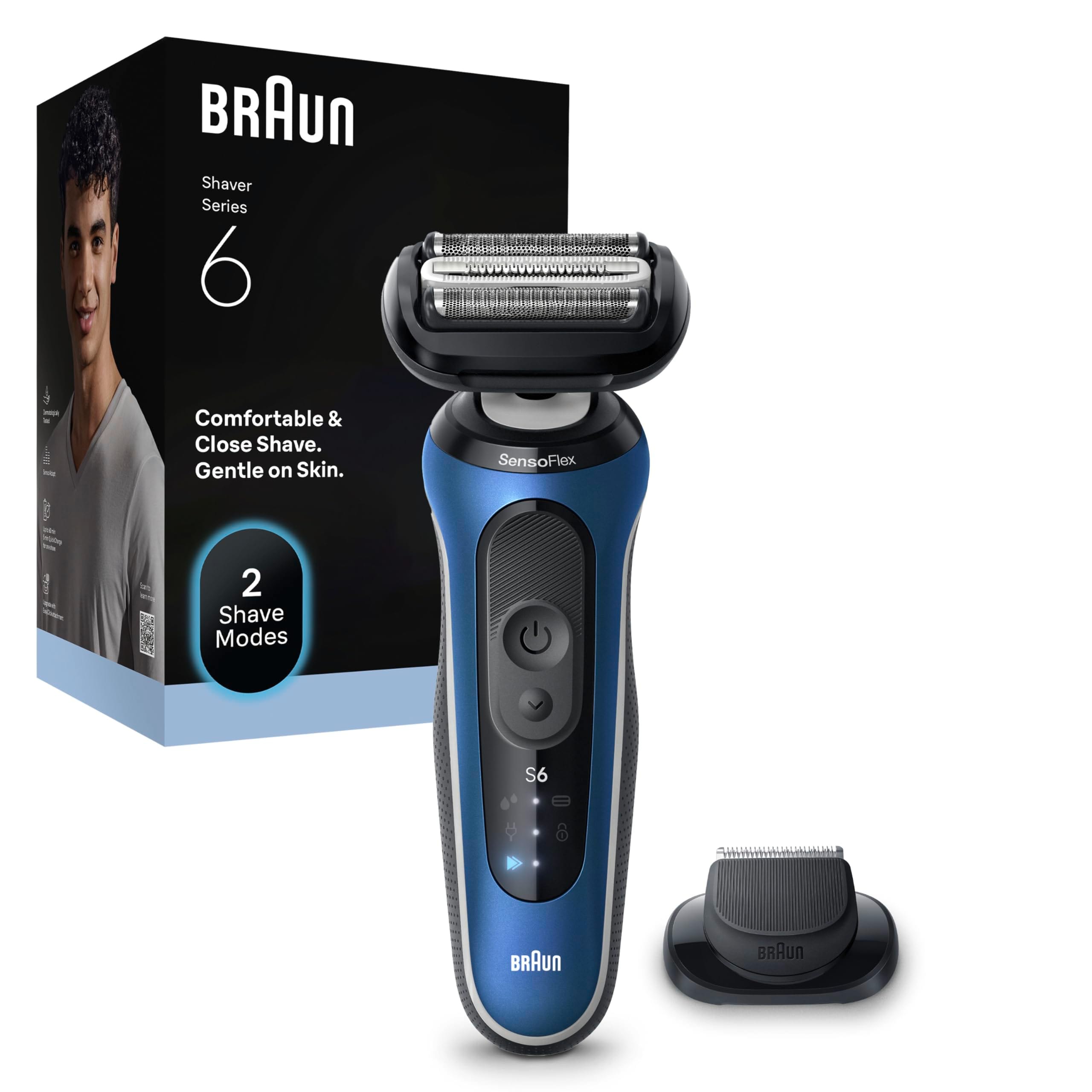 BRAUN Serie 6 Elektrorasierer, +1 Aufsatz, 62-B1200s Herrenrasierer (Akkubetrieb, 2D-ContourAdapt Kopf, Turbo-Modus und sanfter Modus, kabellose Laufzeit bis zu 60 Min., 100% wasserdicht, hergestellt in Deutschland, Reiseetui, Ladeger&auml;t, Reinigungsb&uuml;rste, - Bild 1