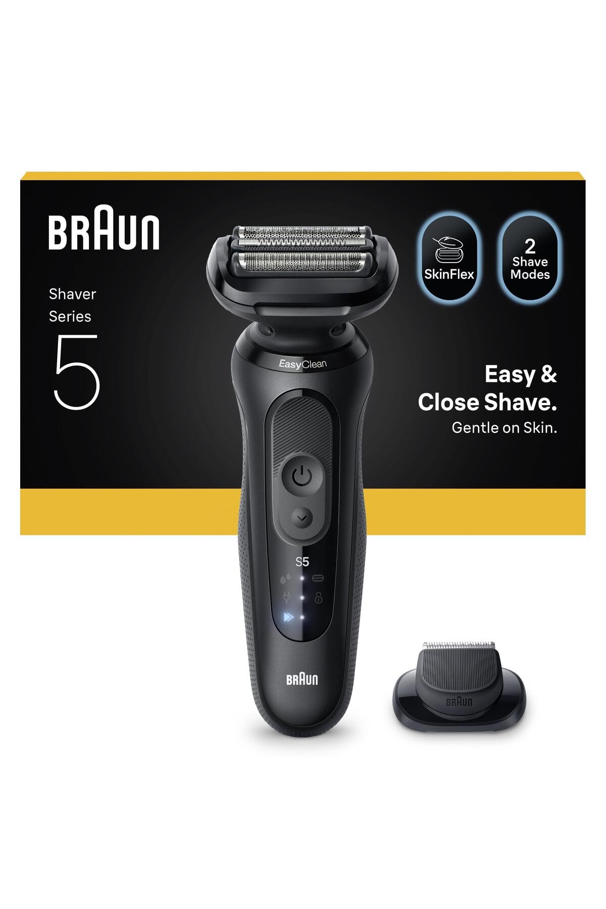 BRAUN Series 5 Elektrorasierer +1 Aufsatz, 52-N1200s Herrenrasierer (Akkubetrieb, 3 flexible Klingen, 2 Rasiermodi (Turbo-Modus und Standard-Modus), kabellose Laufzeit bis zu 50 Min., 100% wasserdicht, hergestellt in Deutschland, Ladeger&auml;t, Reinigungsb&uuml;rst - Bild 1