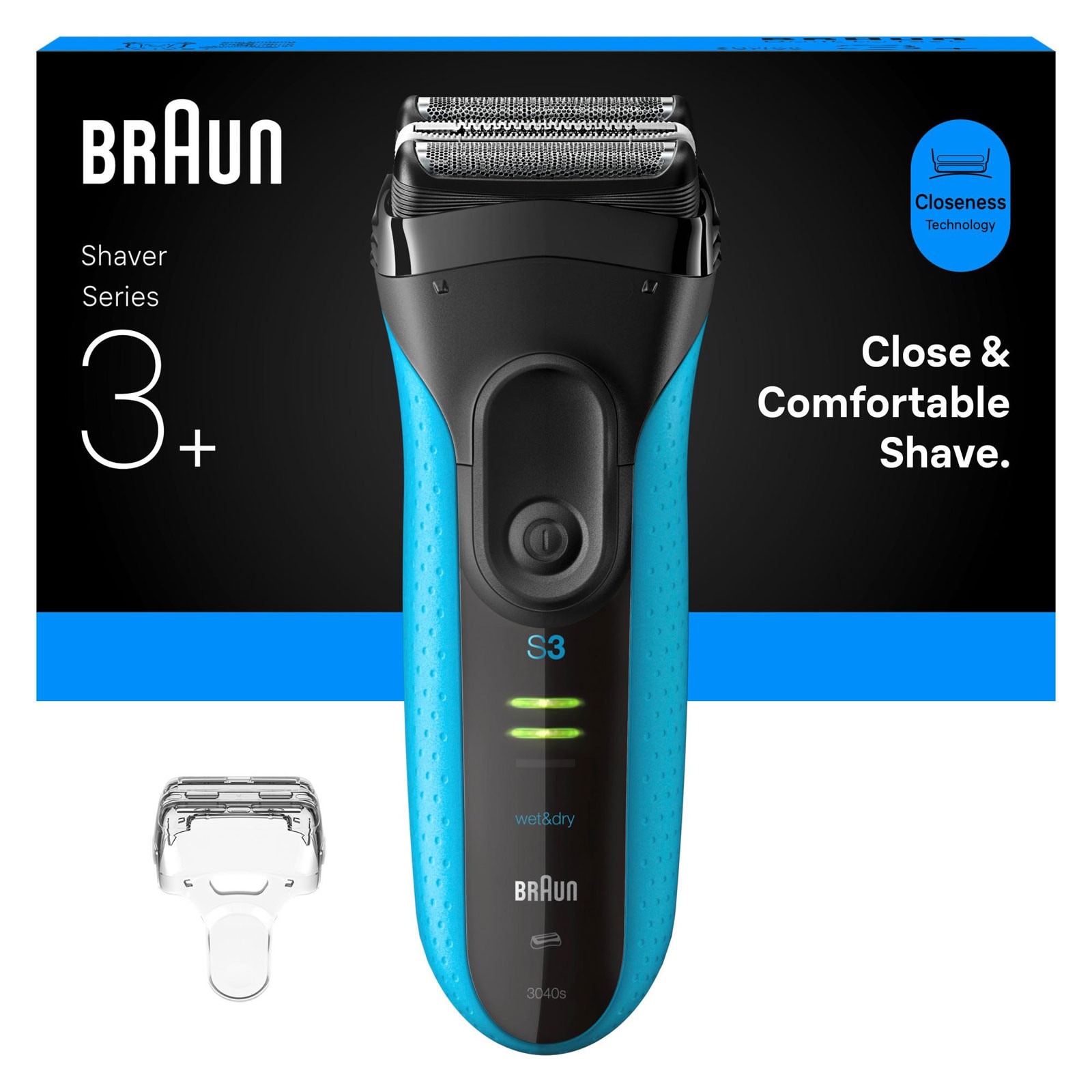 BRAUN Series 3+ Elektrorasierer 3040s Herrenrasierer (Akkubetrieb, 2 Scherfolienelemente und MicroComb Mitteltrimmer, ausfahrbarer Pr&auml;zisionstrimmer, wasserdicht, hergestellt in Deutschland, Schutzkappe, Ladeger&auml;t, Reinigungsb&uuml;rste) - Bild 1