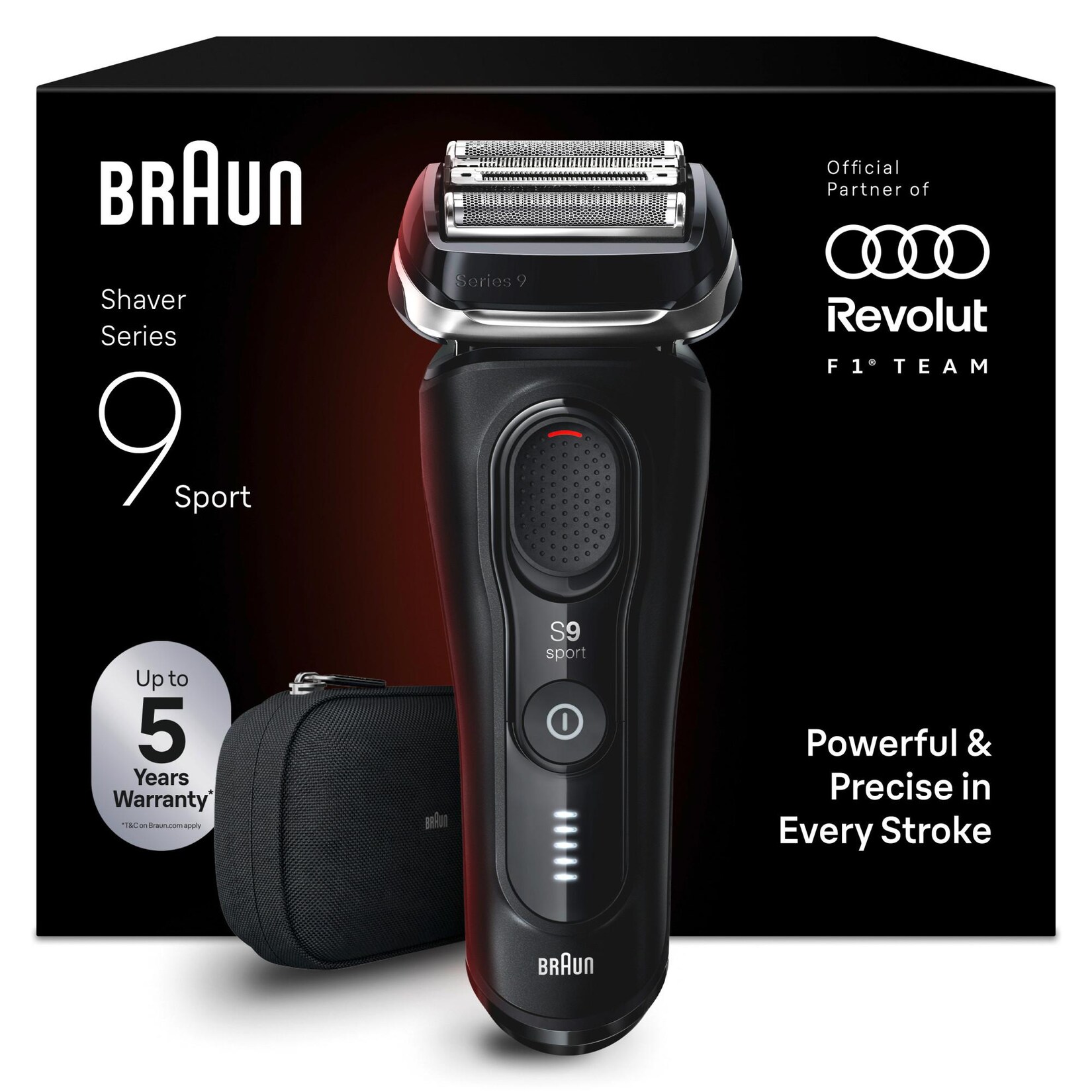 BRAUN Series 9 Sport 9110s Herrenrasierer (0,05 mm hautnah &; komfortabel, synchronisierte 4+1 Präzisions-Technologie, 40° flexibler und kompakter Kopf, SensoAdapt-Technologie, made in Germany, 100% wasserdicht, bis zu 60 Min. Li-Ionen Akkulaufzeit, Ladest