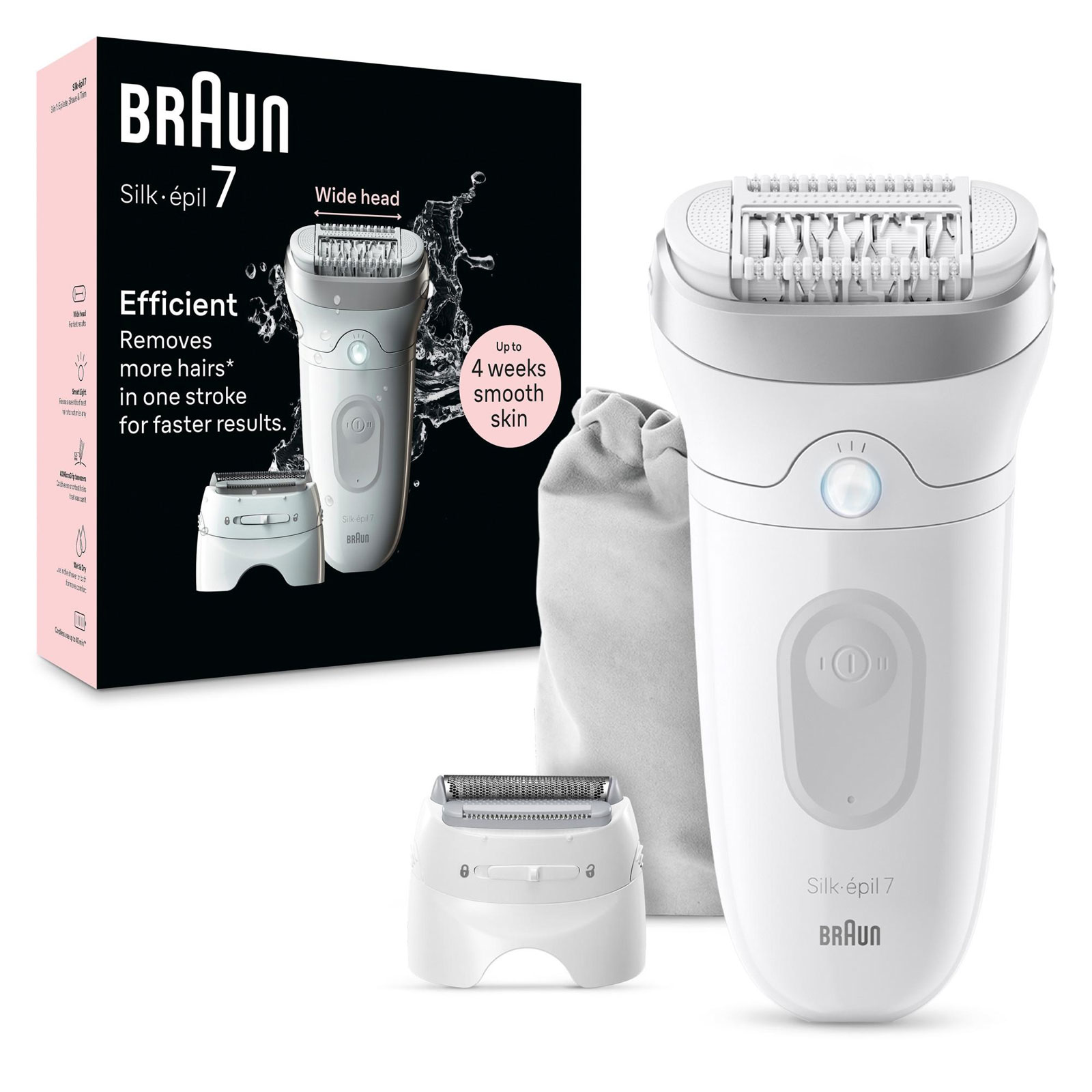 BRAUN Epilierer Silk-&eacute;pil 7 7-041 (MicroGrip Pinzettentechnologie, breiter Aufsatz, Massagerollen-Aufsatzes, Wet&;Dry-Anwendung, Rasieraufsatz, Trimmeraufsatz) - Bild 1