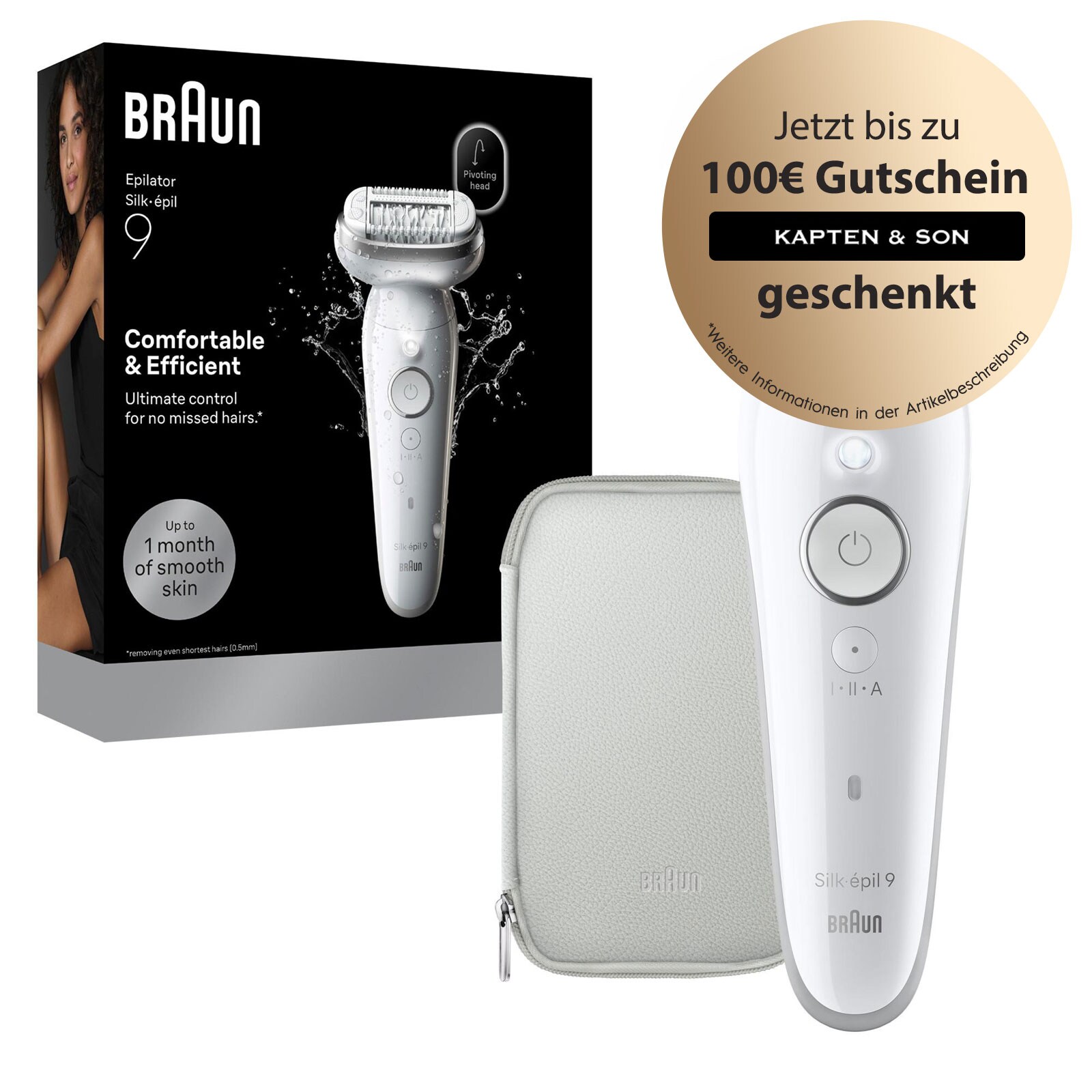 BRAUN Silk·épil 9, Wet & Dry, Langanhaltend glatte Haut, 9-000 Epilierer ( Epilierer mit 40 MicroGrip-Pinzetten, breiter schwenkbarer Kopf, Massagerollenaufsatz, inkl. Tasche, Reinigungsbürste, Ladekabel)