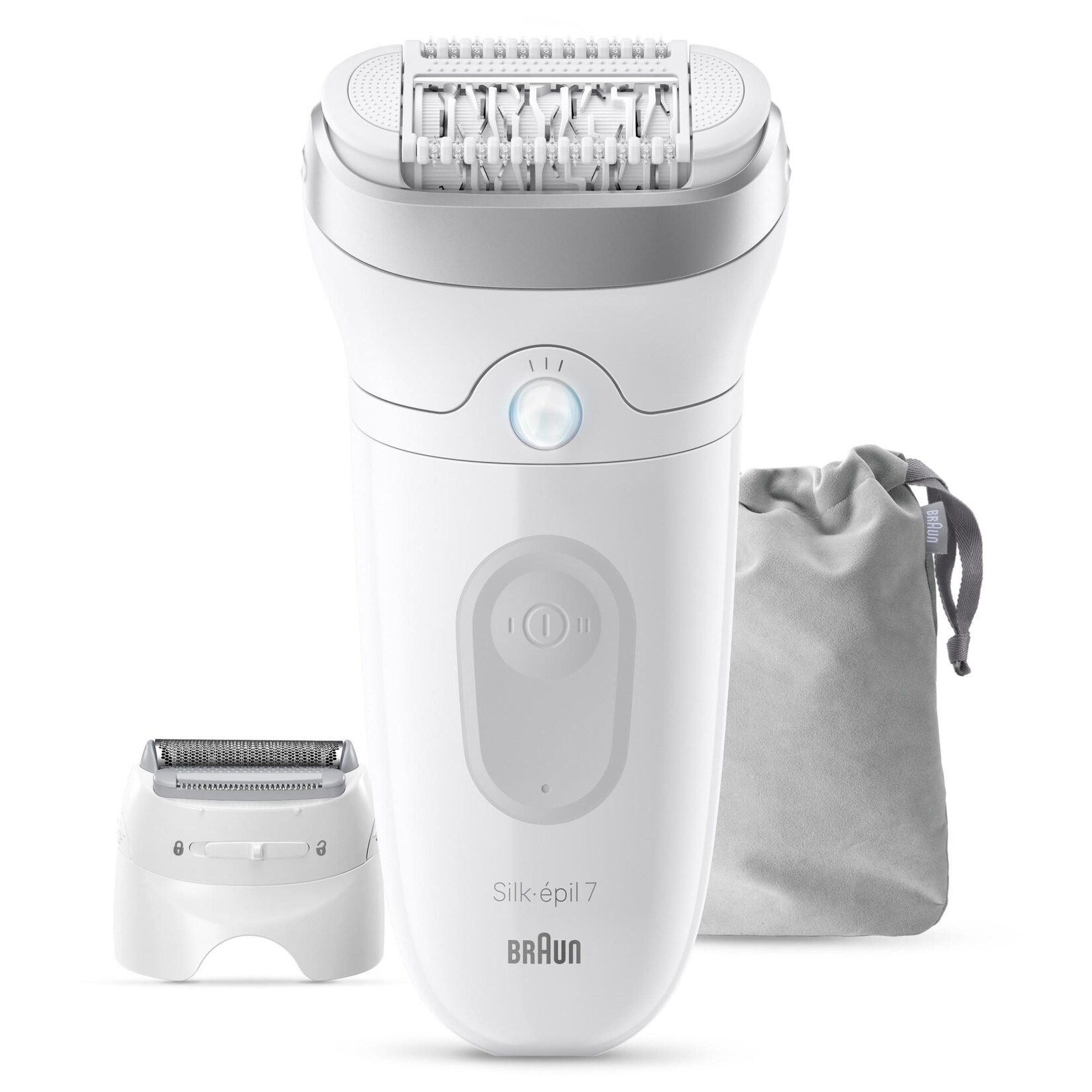 BRAUN Silk·épil 7, Wet & Dry, Langanhaltend glatte Haut, 7-041 Epilierer (Innovative MicroGrip-Pinzetten-Technologie, Massagerollenaufsatz, Lieferumfang:  Epilierer, Rasieraufsatz, Trimmeraufsatz, Hautkontaktaufsatz, Tasche, Reinigungsbürste, Ladekabe