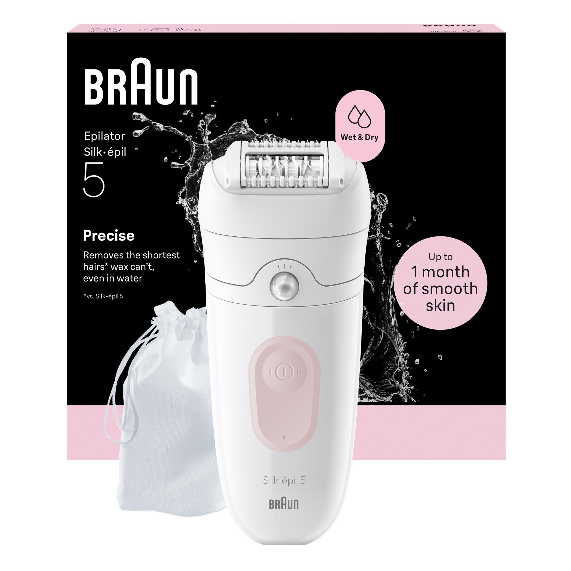 BRAUN Silk&middot;&eacute;pil 5, Wet & Dry, Langanhaltend glatte Haut, 5-000 Epilierer (Innovative MicroGrip-Pinzetten-Technologie, Wet & Dry, Massagerollenaufsatz, Lieferumfang: Braun Epilierer, Reinigungsb&uuml;rste, Ladekabel) - Bild 1