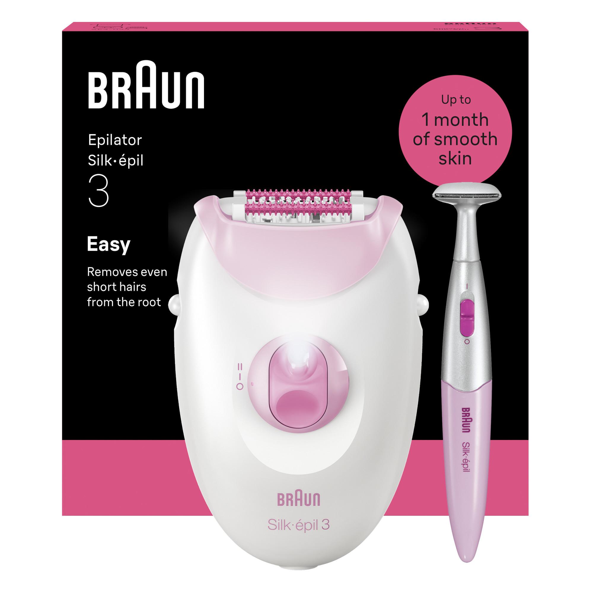 BRAUN Silk·épil 3, kabelgebunden, Lang anhaltend glatte Haut, 3-202 Epilierer (Kabelgebundener Epilierer mit Smartlight, Massagerollenaufsat