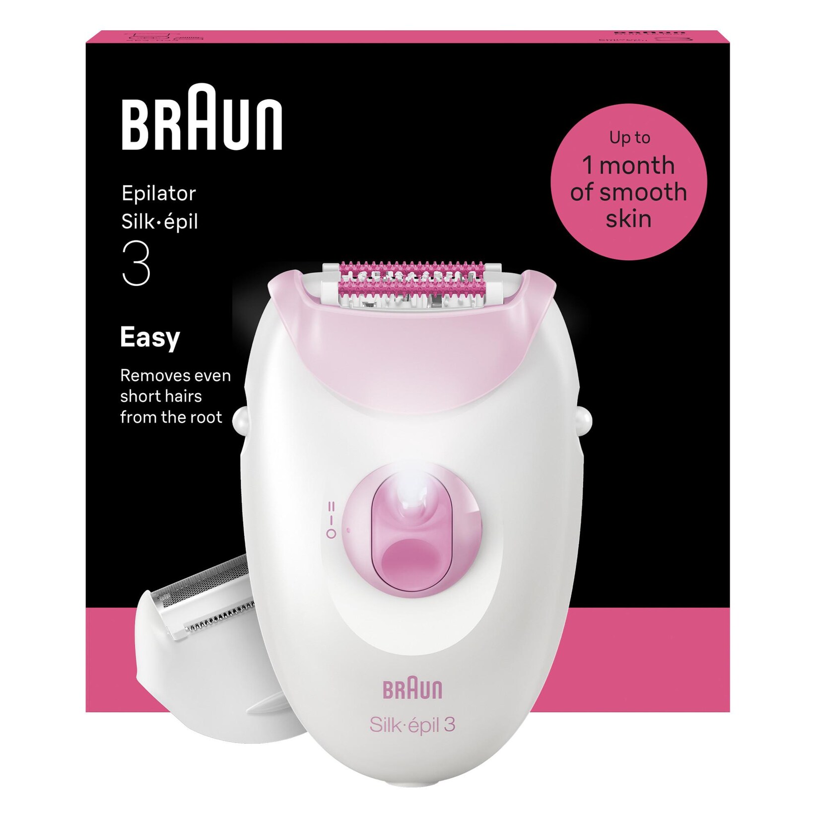 BRAUN Silk·épil 3, kabelgebunden, Langanhaltend glatte Haut, 3-031 Epilierer (Kabelgebundener Epilierer, 3-in-1 mit Rasur- und Trimmeraufsatz, Massagerollenaufsatz, Smartlight, Lieferumfang: Braun Epilierer, Rasieraufsatz, Trimmerkamm, Reinigungsbürste)