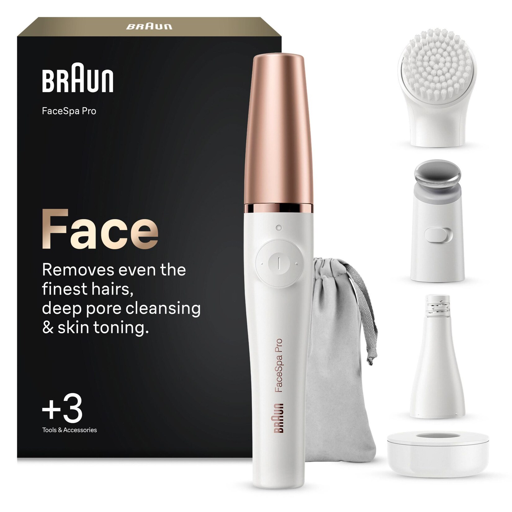 BRAUN FaceSpa Pro Gesichtsepilierer, + 3 Extras, SE 911 (3-IN-1: das weltweit erste All-in-One Gerät für Gesichtsepilation, Reinigung und Hautstraffung, kompaktes Design, wiederaufladbar, ideal für unterwegs, 100% wasserdicht, Lieferumfang: Gesichtsepilier