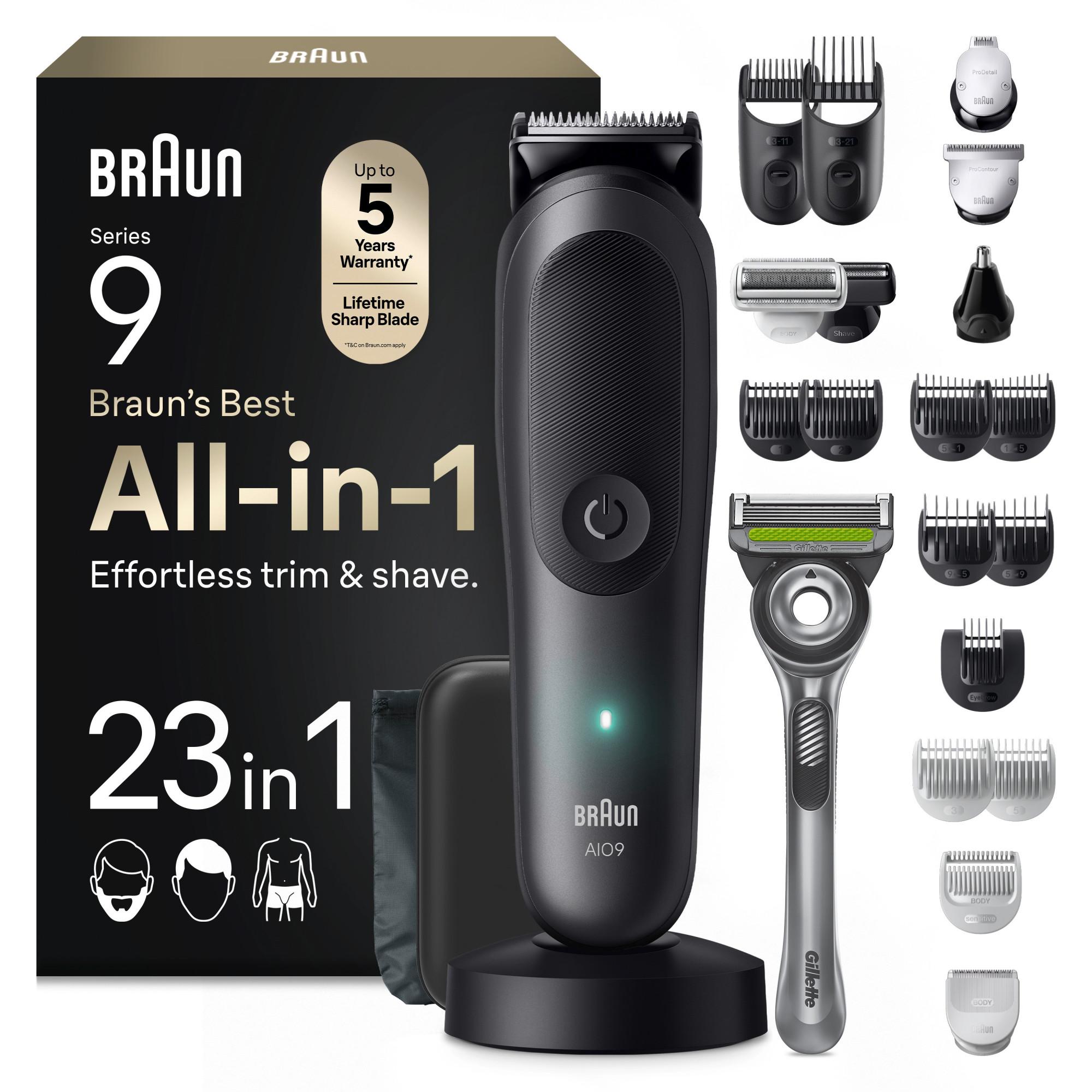 BRAUN All-in-One Series 9, 23-in-1 Trimmer & Rasierer, BodyGentle, AIO9560, Grau Multi-Trimmer (Professioneller All-in-One Trimmer & Rasierer f&uuml;r Gesicht und K&ouml;rper, BodyGentle Extra Modus, SkinGuard Technologie, ultimative Pr&auml;zision mit ultrascharfen - Bild 1