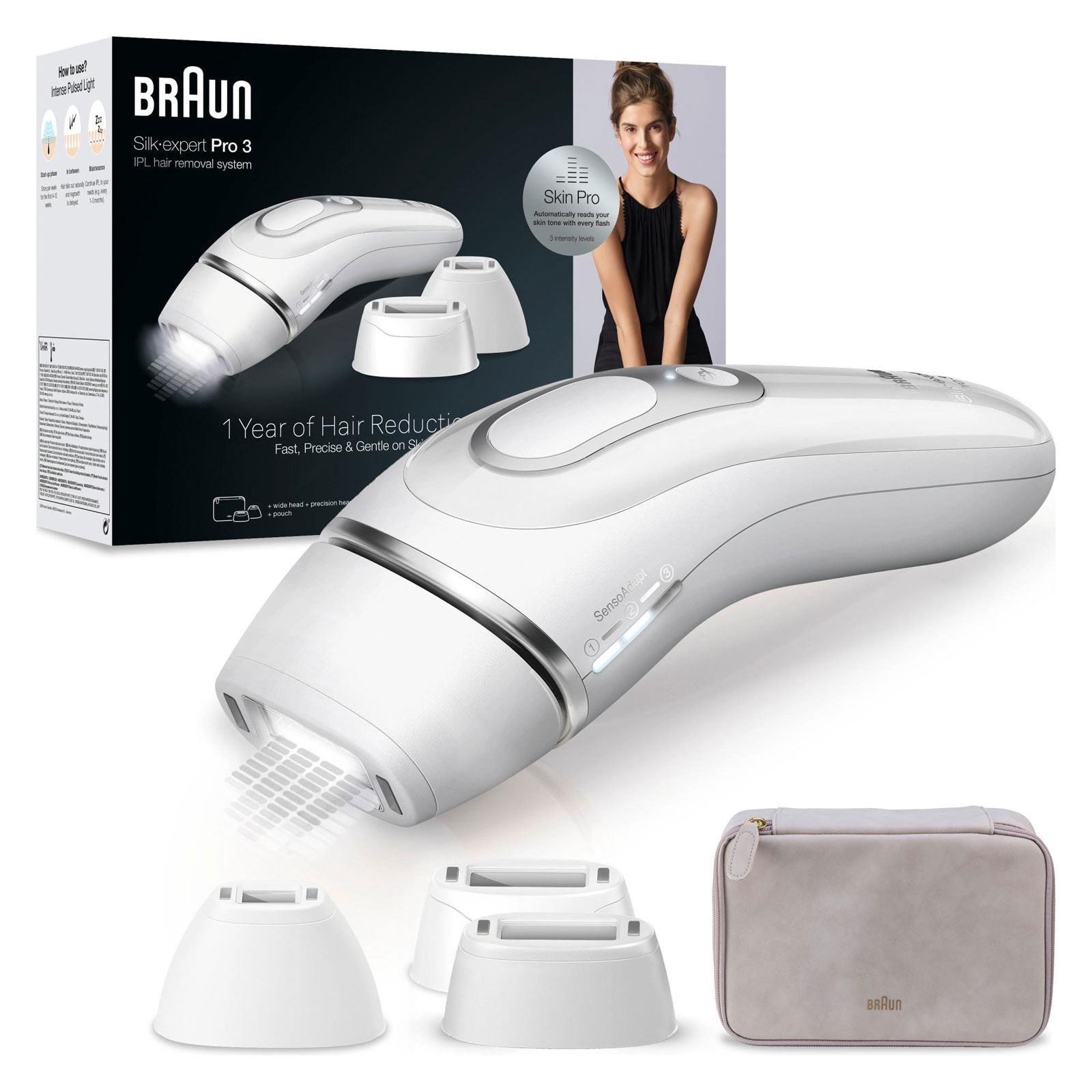 BRAUN IPL Haarentferner IPL Silk&middot;expert Pro 3 PL3230 (SkinPro 2.0 (SensoAdaptTM), automatische Hautton-Anpassung, bis zu 100 Lichtimpulse pro Minute, Sensitiv-Modus, Aufbewahrungstasche, Standard-, Pr&auml;zisions- und breiter Aufsatz) - Bild 1