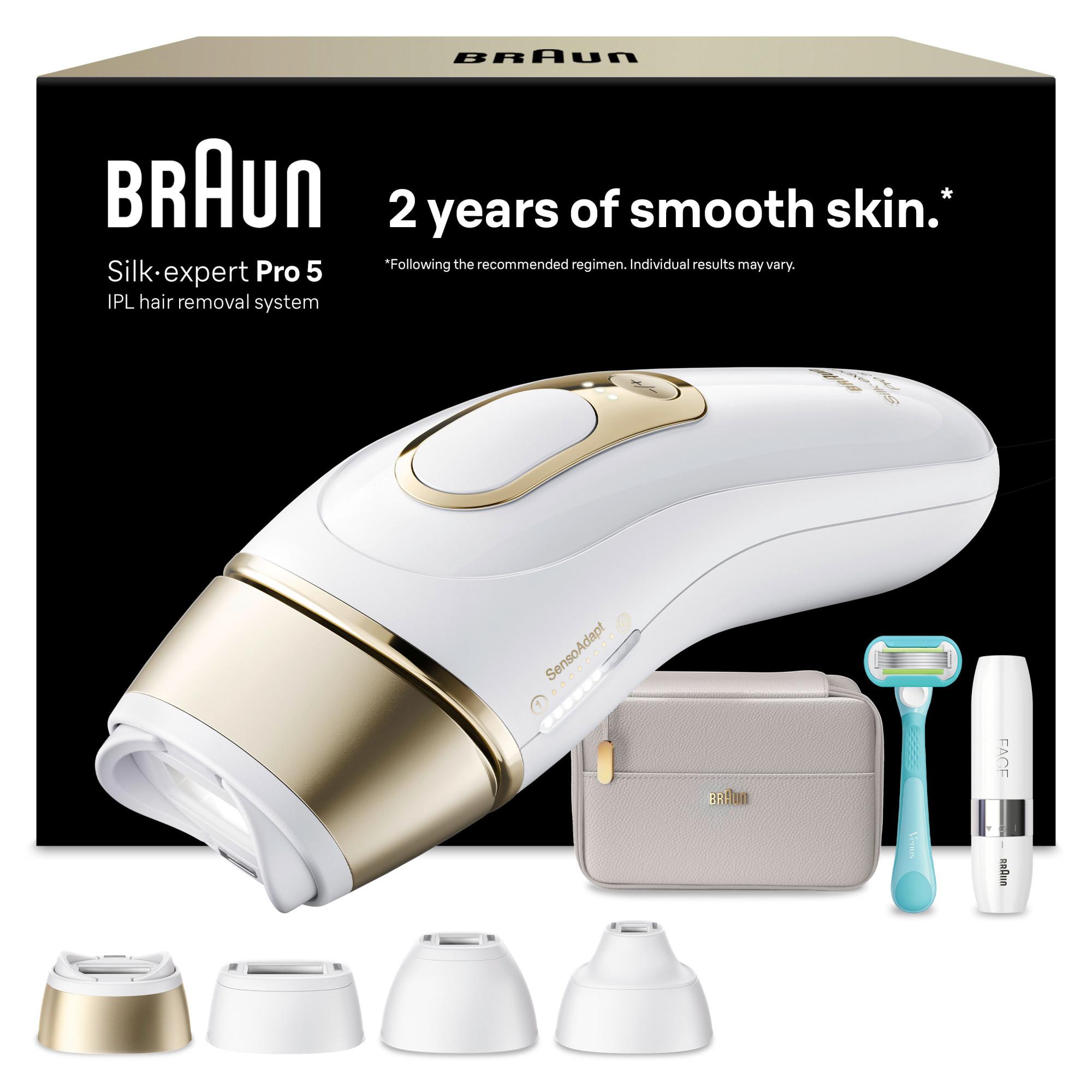 BRAUN IPL Silk·expert Pro 5, professionelle Haarentfernung, 4 Aufsätze, PL5412 IPL Haarentferner (IPL-Haarentfernungsgerät mit Smart Flex-Au