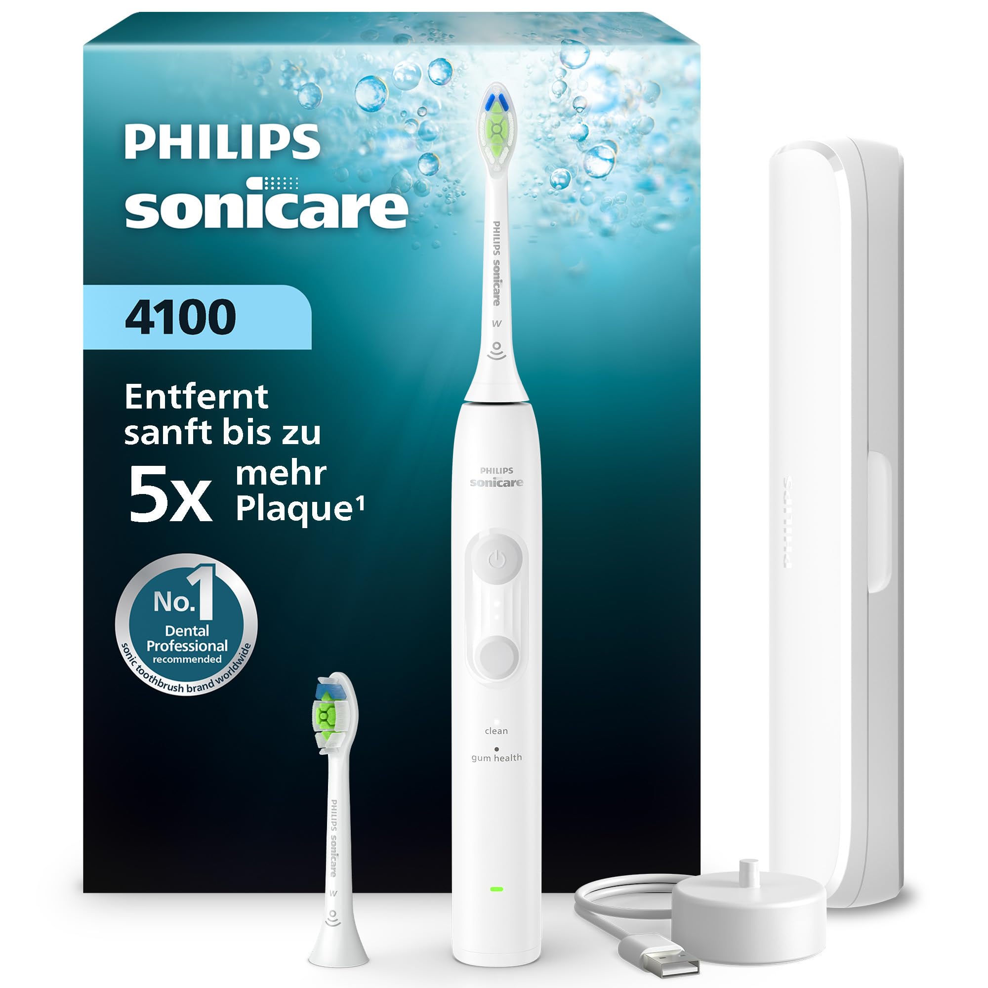 Philips Series 4000 HX4044/41 Schallzahnb&uuml;rste (4 Putzmodi, "Gentle" und "Clean" und 2 Intensit&auml;tsstufen, 2-Minuten-Timer und 4-Quadranten-Timer, Drucksensor mit haptischem Feedback, Akkustandsanzeige, Sonicare Easy-Start-Programm, 1 Handst&uuml;ck 4100 wiedera - Bild 1