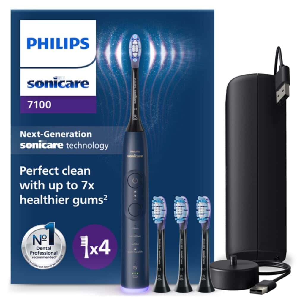 Philips Sonicare Series 7100 HX7423/08 Schallzahnb&uuml;rste (Sonicare Technologie der n&auml;chsten Generation, 4 Putzmodi, 3 Intensit&auml;tsstufen, visueller Drucksensor, SmartTimer und BrushPacer, Sonicare Zahnb&uuml;rste und App, Sonicare Fluid Action, 4 x Aufsteckb&uuml;rste - Bild 1