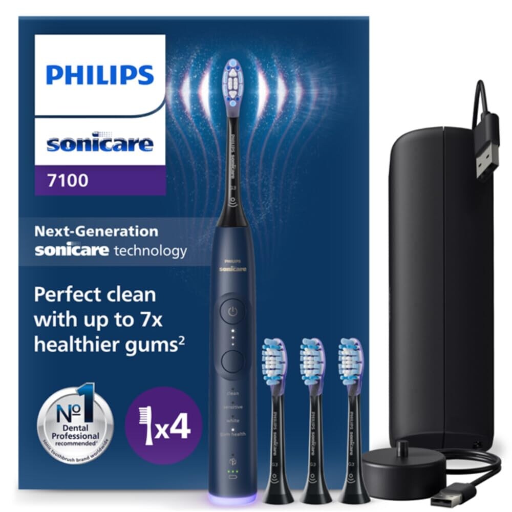 Sonicare Series 7100 HX7423/08 Schallzahnbürste (Sonicare Technologie der nächsten Generation, 4 Putzmodi, 3 Intensitätsstufen, visueller Drucksensor, SmartTimer und BrushPacer, Sonicare Zahnbürste und App, Sonicare Fluid Action, 4 x Aufsteckbürste
