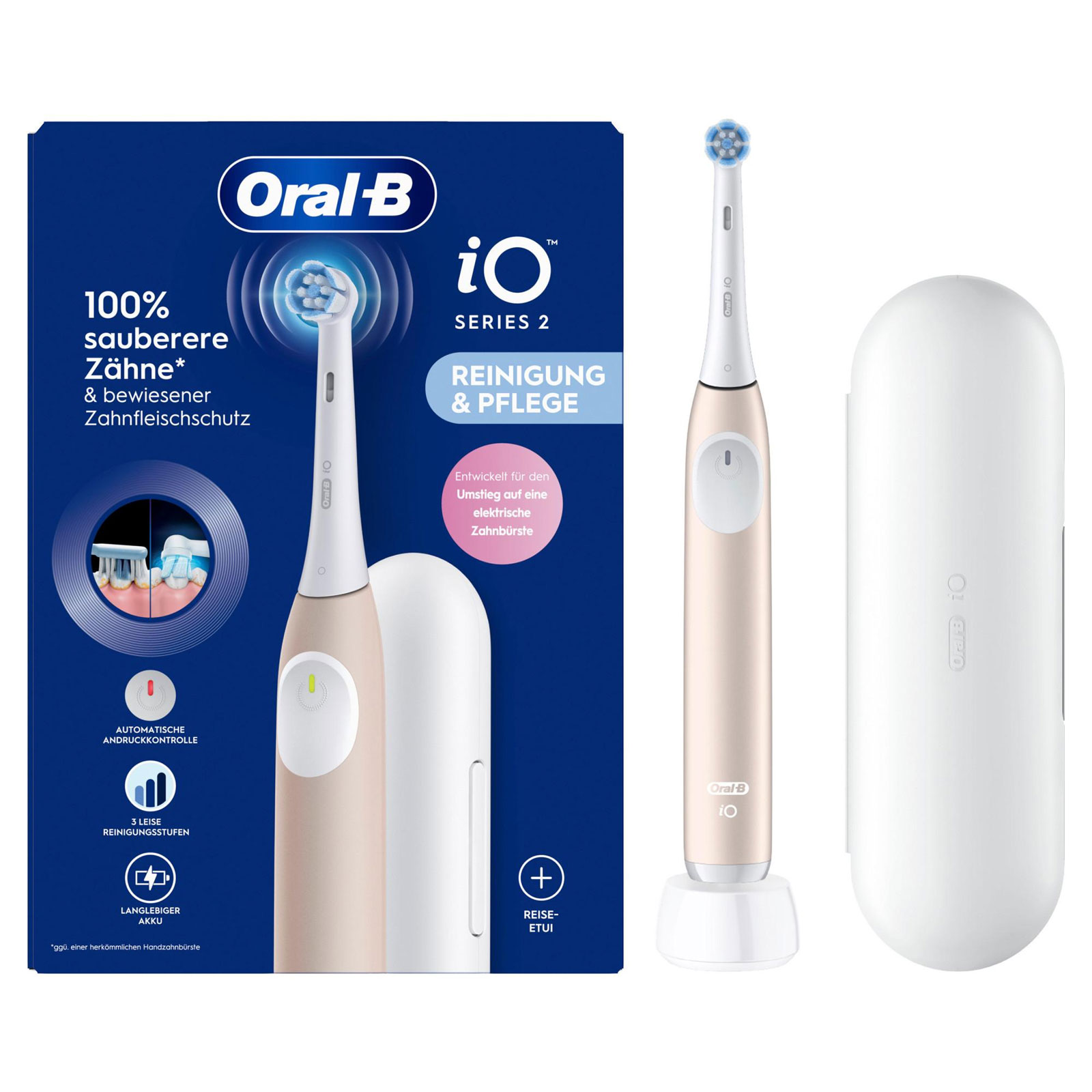 Oral-B iO Series 2 Calm Pink Zahnb&uuml;rste (Entwickelt f&uuml;r Einsteiger, Oral-B's iO-Technologie, 3 leise Reinigungsstufen, automatische Andruckkontrolle, 2-Minuten-Timer, langanhaltender Lithium-Ionen-Akku) - Bild 1