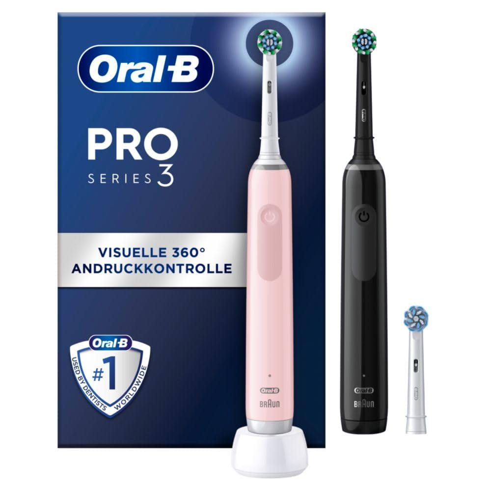 Oral-B Pro Series 3 3900 Schwarz/Pink Zahnb&uuml;rste (3 Putzmodi, Profi-Timer, 360&deg; Andruckkontrolle, LED-Ladekontrollleuchte, 2 Handst&uuml;cke pink und schwarz, 3 Aufsteckb&uuml;rsten, Ladestation) - Bild 1