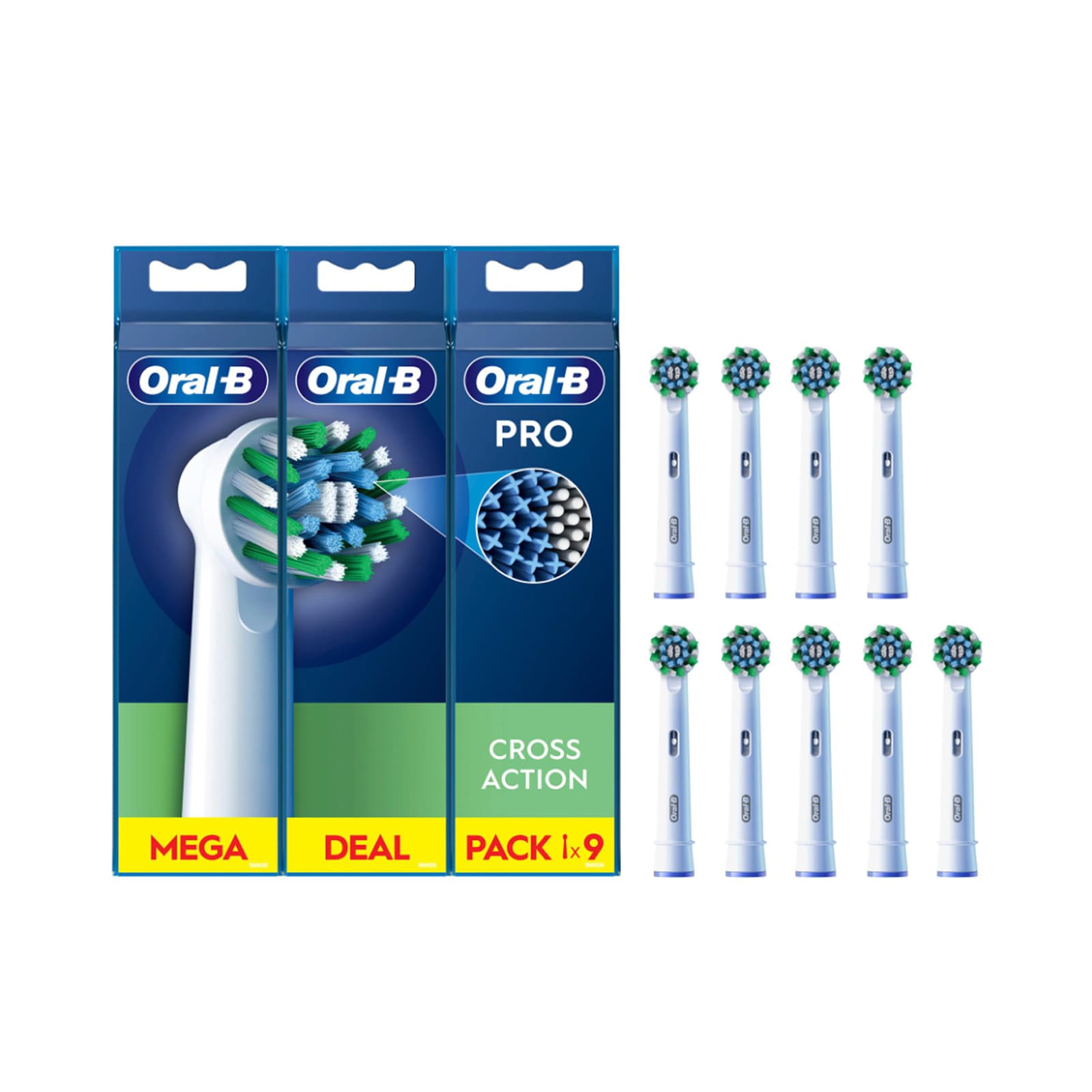 Oral-B Aufsteckb&uuml;rsten Pro CrossAction, 9 St&uuml;ck (Garantierte Passform mit allen wiederaufladbaren Zahnb&uuml;rsten von Oral-B, au&szlig;er Pulsonic und iO) - Bild 1