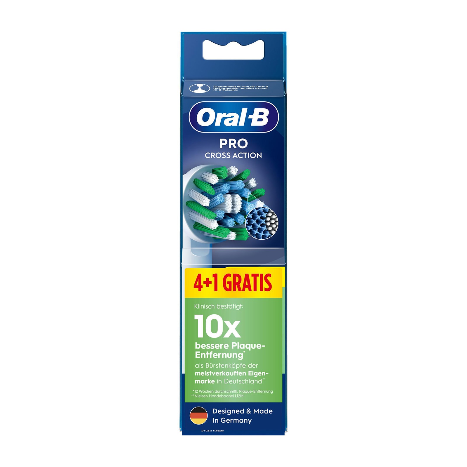 Oral-B Pro CrossAction Aufsteckb&uuml;rsten, 4+1 Gratis (Garantierte Passform mit allen wiederaufladbaren Zahnb&uuml;rsten von Oral-B, au&szlig;er Pulsonic und iO) - Bild 1