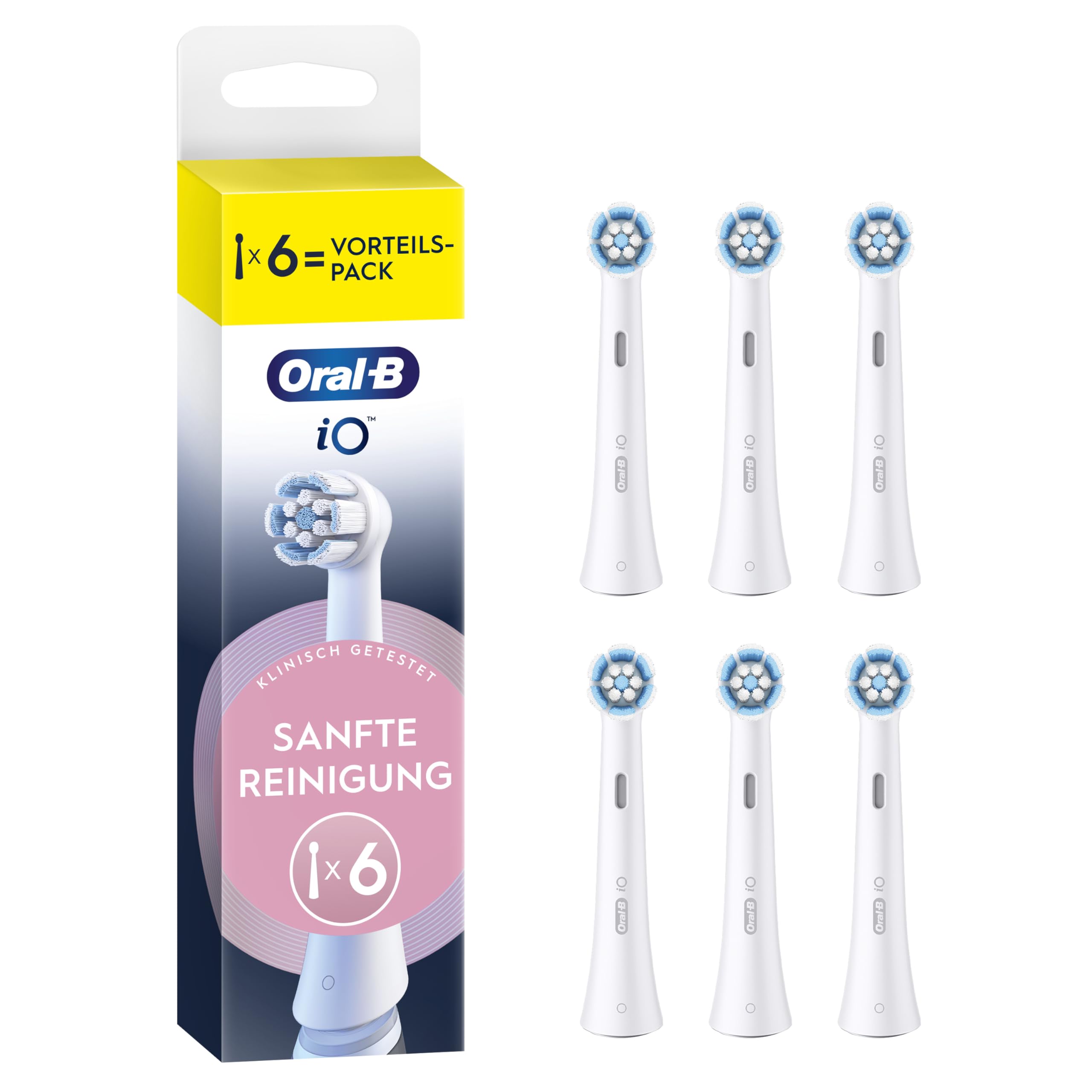 Oral-B iO Sanfte Reinigung, Original Aufsteckbürsten, Weiß, 6er (passend für die Oral-B iO elektrische Zahnbürste)