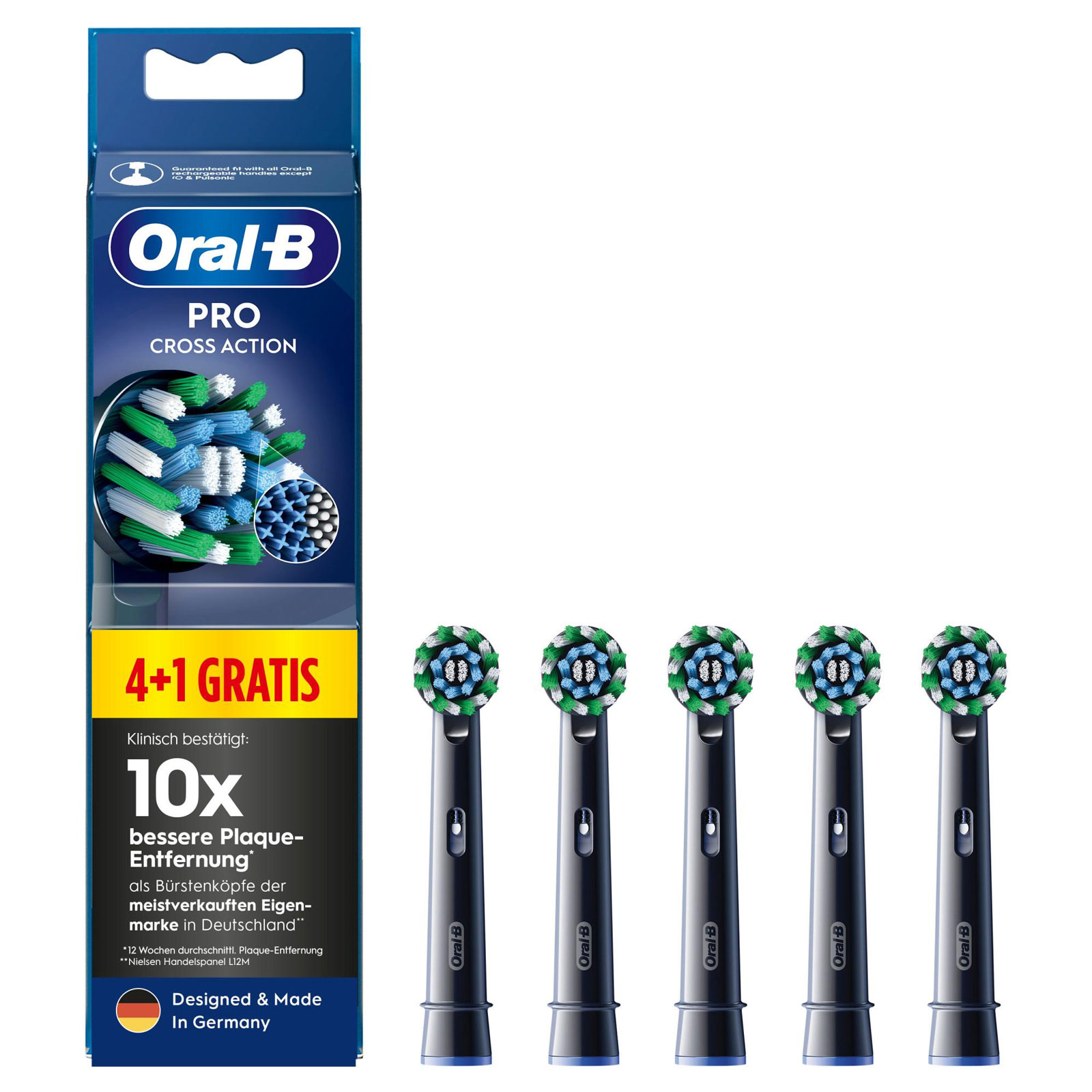 Oral-B Pro CrossAction Aufsteckb&uuml;rsten, 4+1 Gratis (Garantierte Passform mit allen wiederaufladbaren Zahnb&uuml;rsten von Oral-B, au&szlig;er Pulsonic und iO) - Bild 1