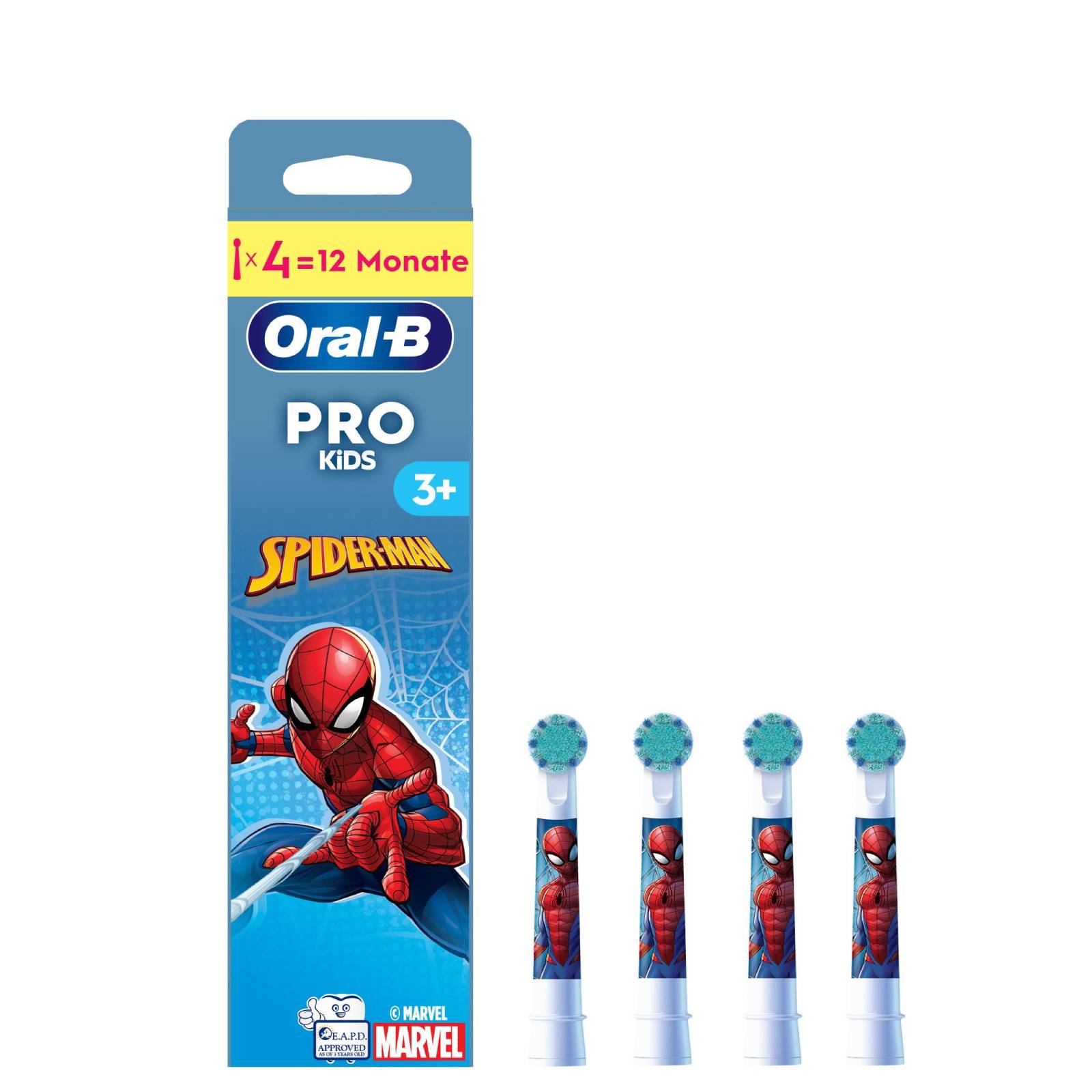 Oral-B Pro Kids 3+ Spiderman ab 3 Jahren, 4 St&uuml;ck Aufsteckb&uuml;rsten (mit allen elektrischen Zahnb&uuml;rsten der Oral-B Pro Kids Serie kompatibel) - Bild 1