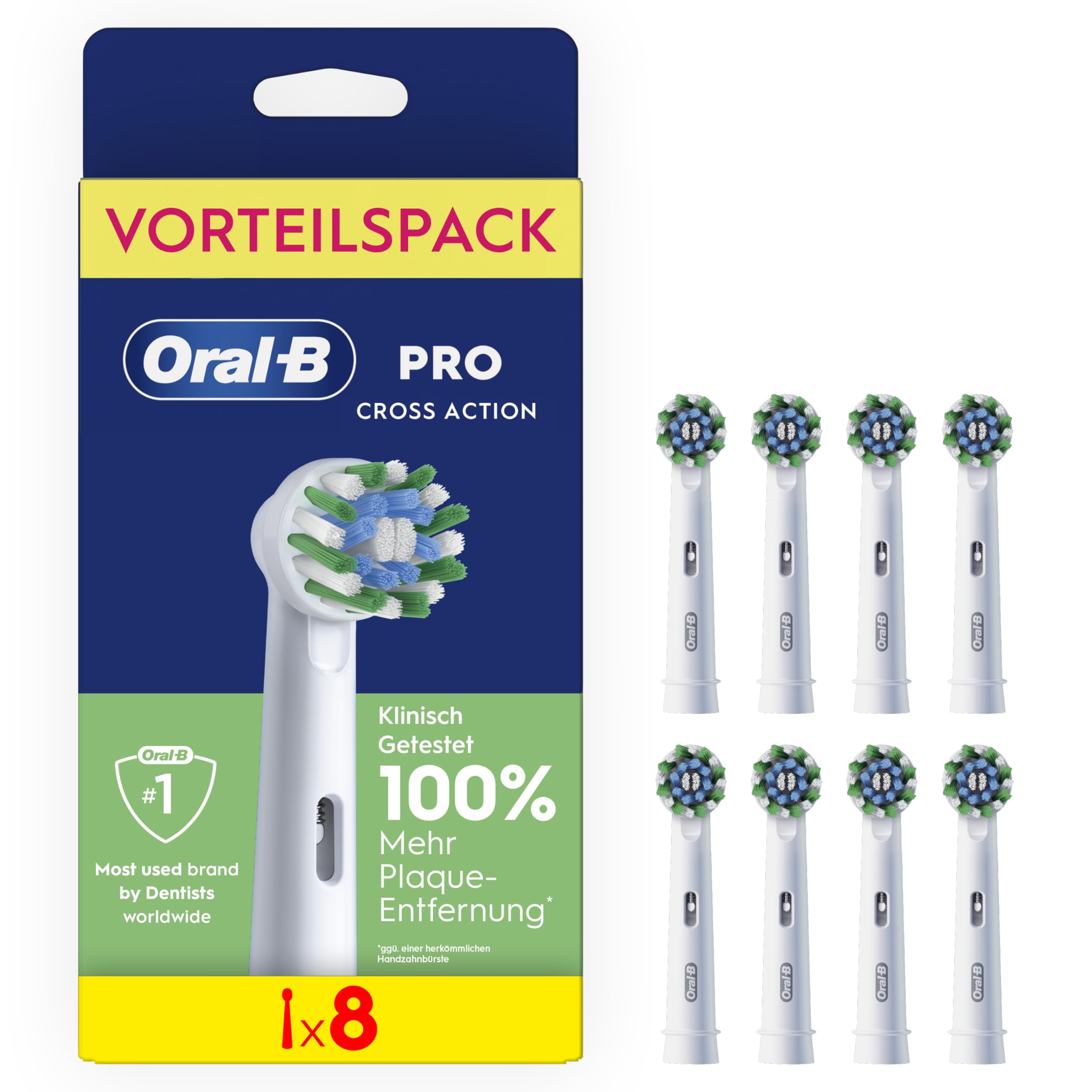 Oral-B Pro CrossAction Wei&szlig; 8 St&uuml;ck Aufsteckb&uuml;rsten (Garantierte Passform mit allen wiederaufladbaren Zahnb&uuml;rsten von Oral-B, au&szlig;er Pulsonic und iO) - Bild 1
