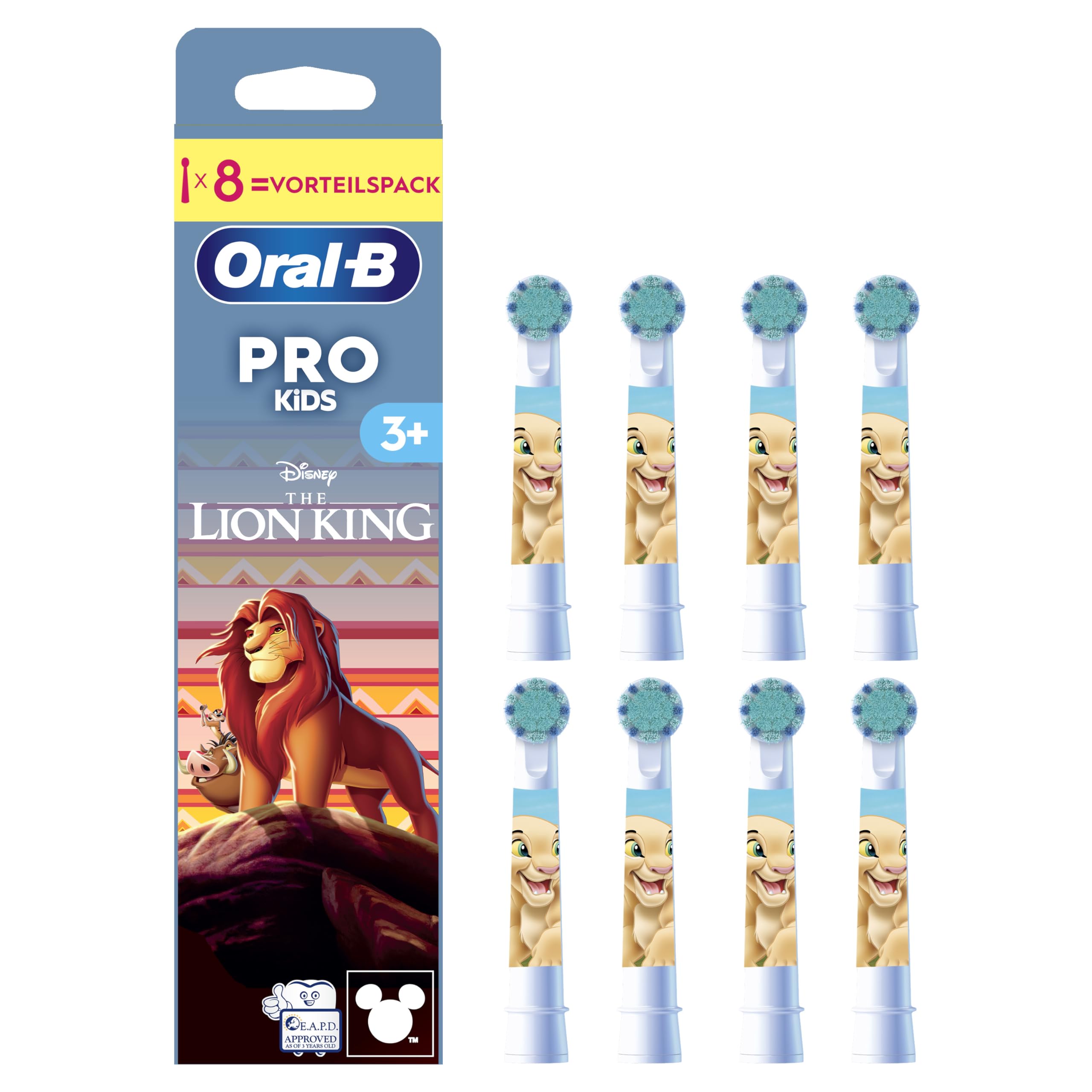 Oral-B Pro Kids 3+ K&ouml;nig der L&ouml;wen ab 3 Jahren, 8 St&uuml;ck Aufsteckb&uuml;rsten - Bild 1