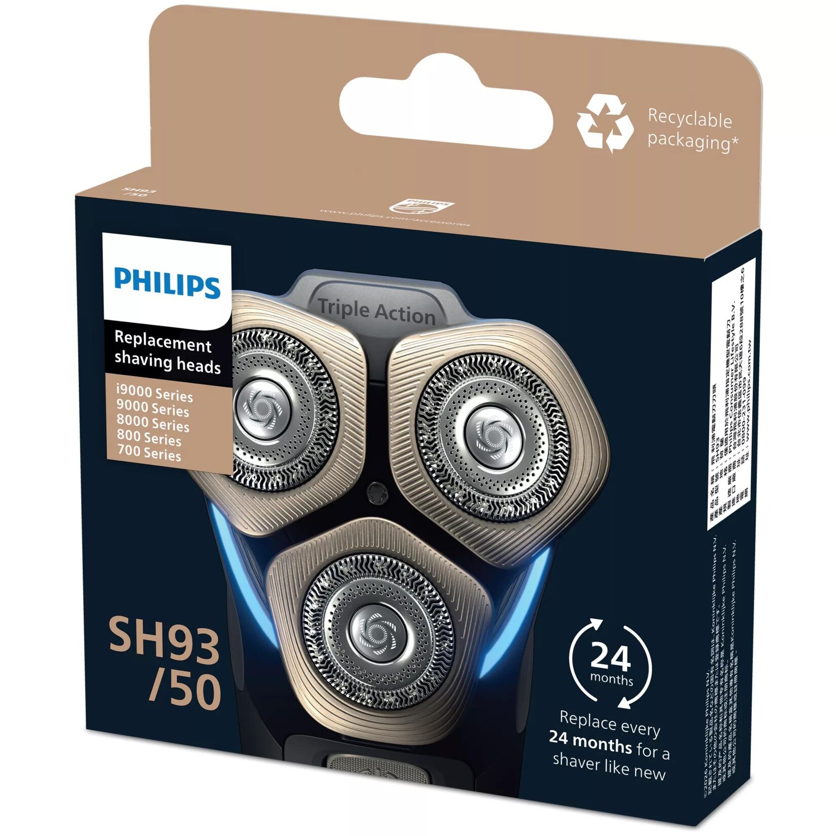 SH93/50 Ersatzscherkopf (passend für Philips Rasierer der Series i9000, 9000, 8000 und 700)