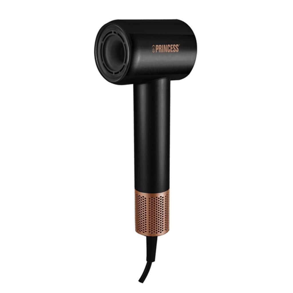 PRINCESS Pro 01.529210.01.001 Haartrockner (4 Heizstufen und 2 Leistungsstufen, LED-Leuchte, Stylingdüse, Magnetdüse, Automatische Reinigungsfunktion, 1.600 Watt, Schwarz)