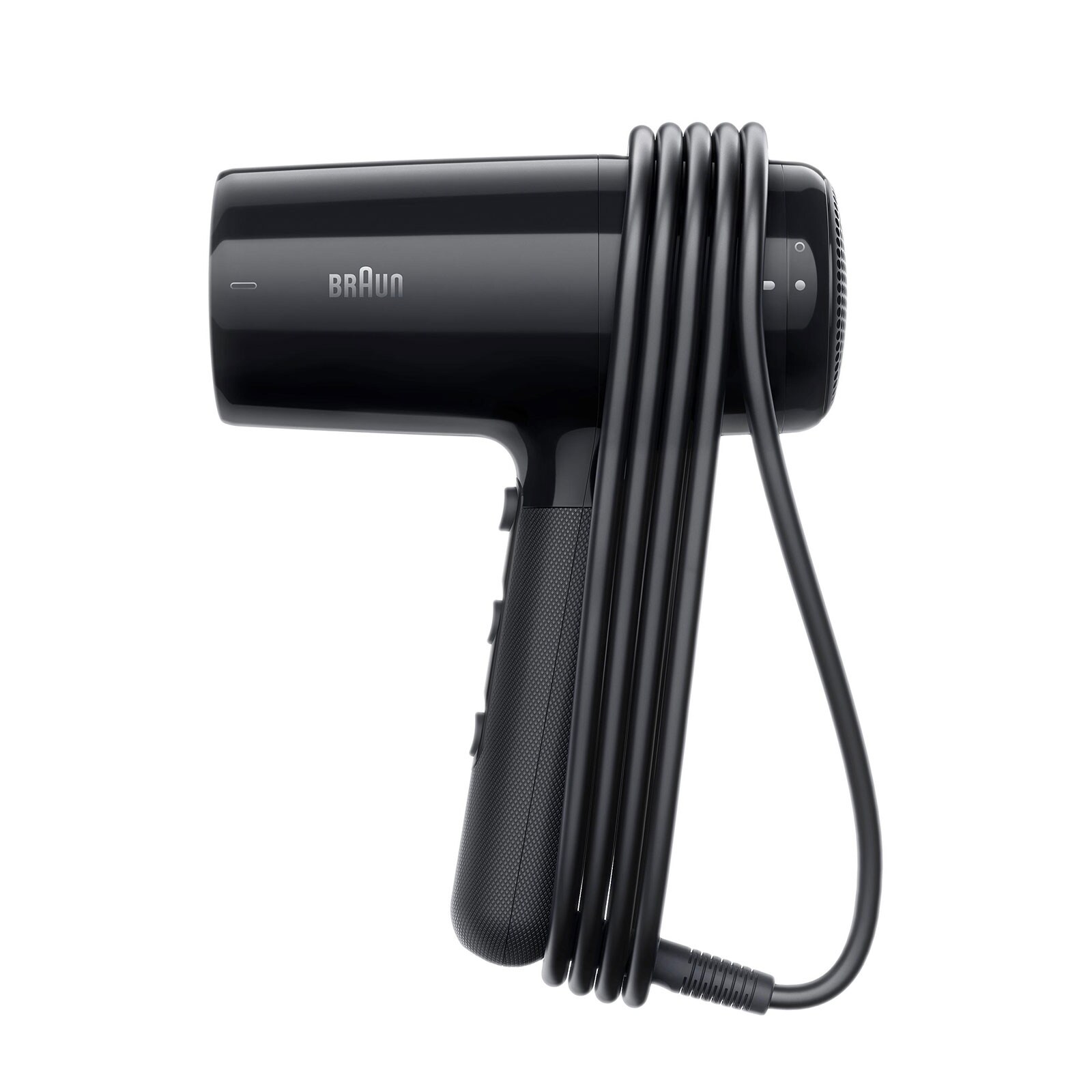 BRAUN HD2.15 Haartrockner (3 Temperatur-/ 2 Geschwindigkeitsstufen, Großer Lockendiffusor, Düse, Kabelschutz und -aufwicklung, abnehmbarer Filter, 2.100 Watt, Black gloss)