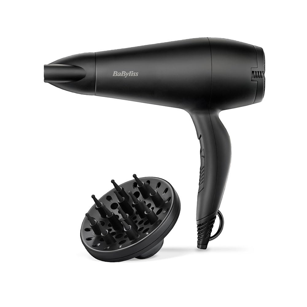 BaByliss D215DE Power Smooth 2000 Haartrockner (2 Temperatur- / 2 Geschwindigkeitseinstellungen, Kaltlufttaste, Ionentechnologie, Zentrierd&uuml;se, Diffusor, Aufh&auml;nge&ouml;se, 2.000 Watt, Schwarz) - Bild 1
